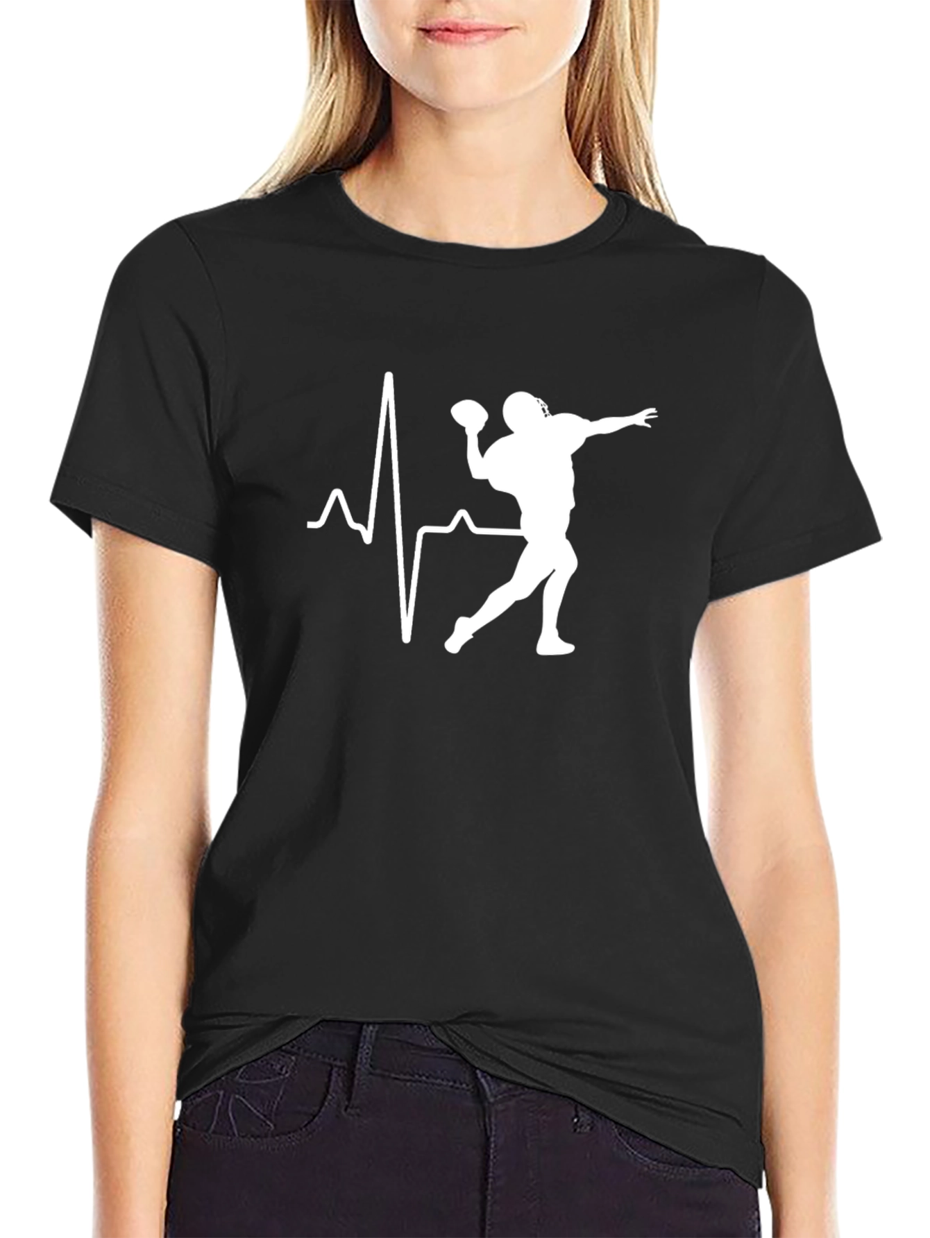 Football Heartbeat T-Shirt - Black