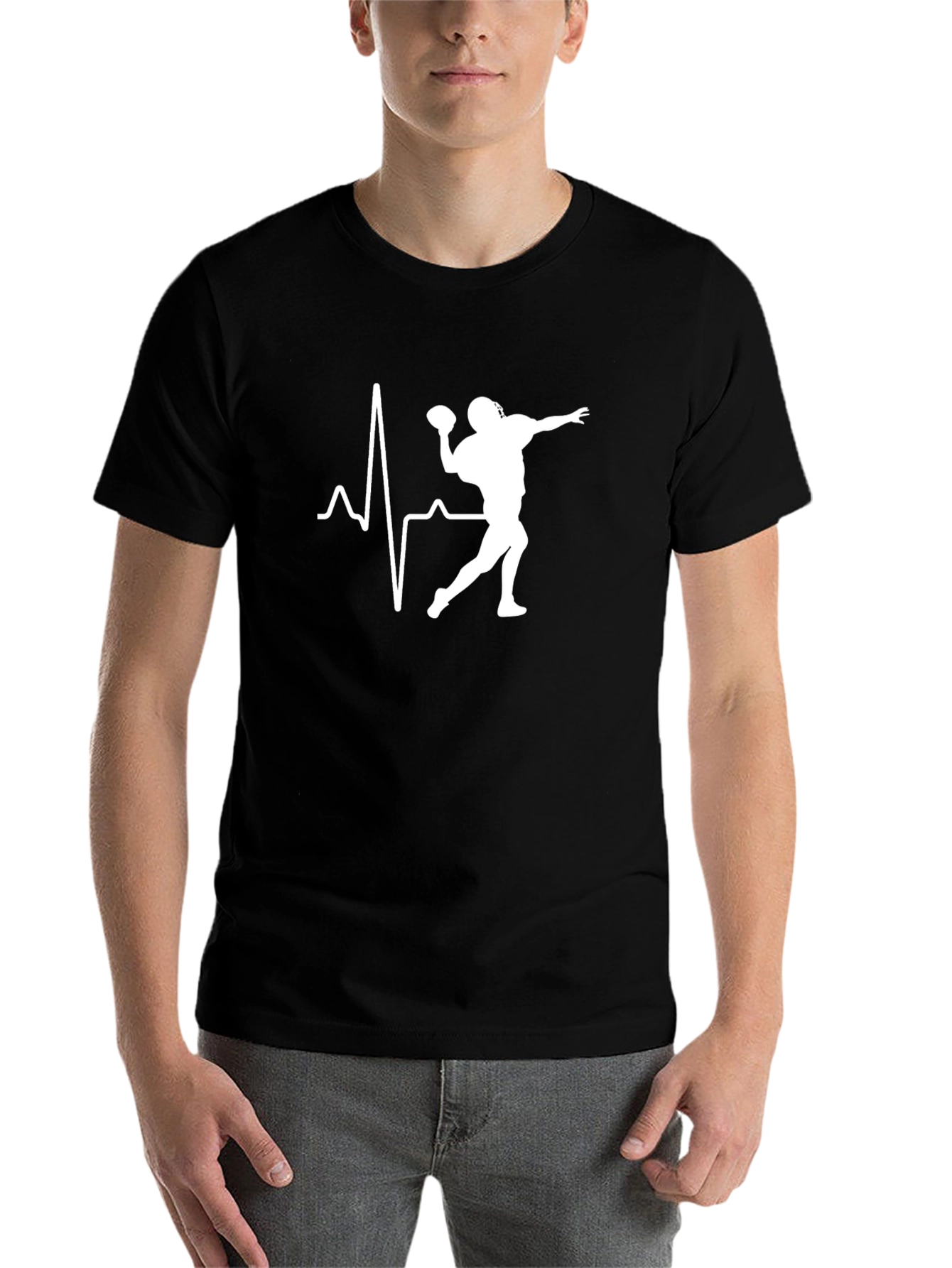Football Heartbeat T-Shirt - Black