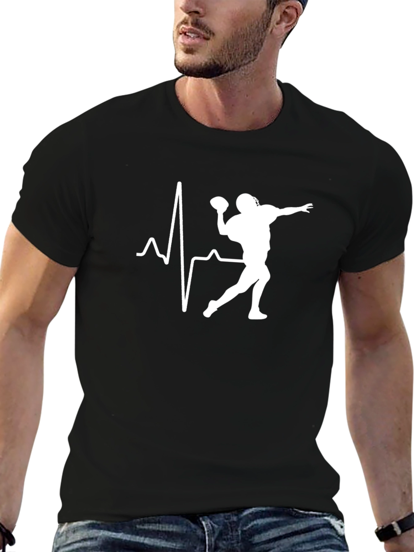 Football Heartbeat T-Shirt - Black