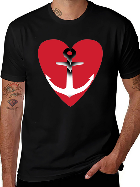 Anchor Heart Graphic T-Shirt - Black Cotton Blend