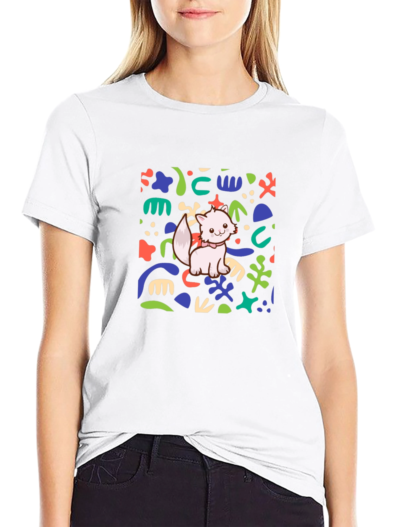 Abstract Cat Graphic Black T-Shirt
