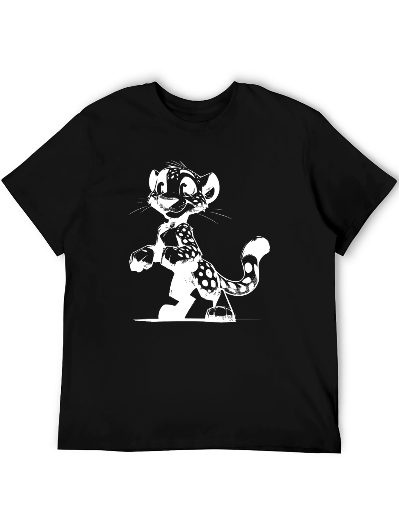 Cartoon Leopard Graphic Tee - Black