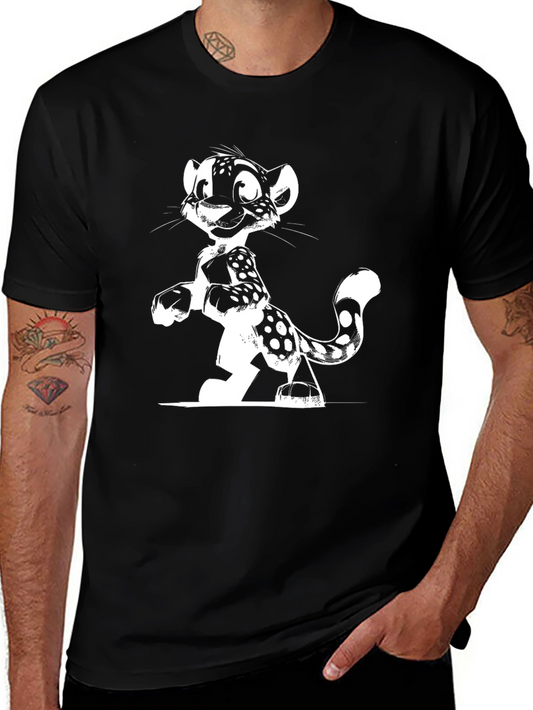Cartoon Leopard Graphic Tee - Black