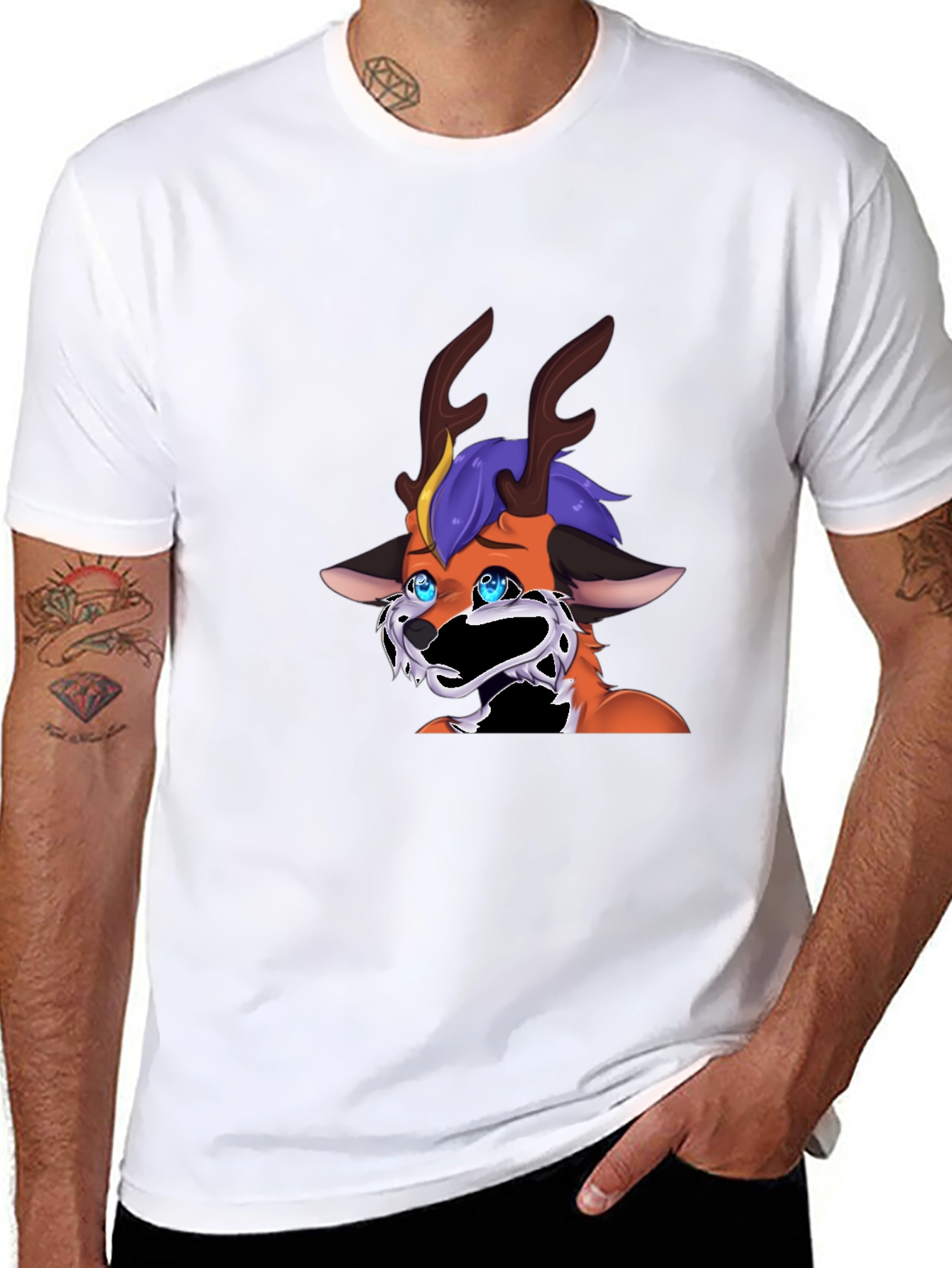Unique Cartoon Deer Graphic Black T-Shirt