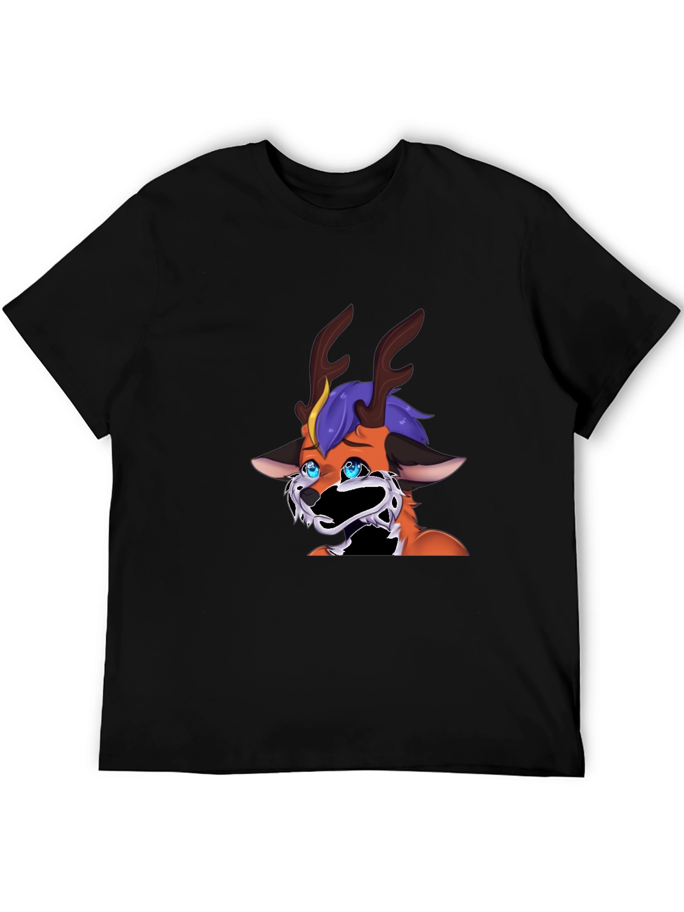 Unique Cartoon Deer Graphic Black T-Shirt
