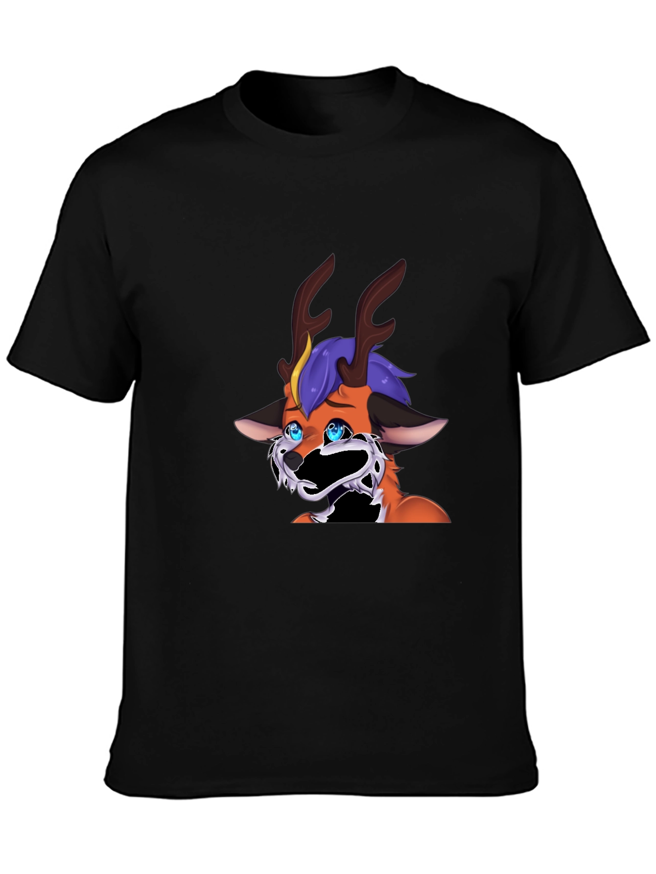 Unique Cartoon Deer Graphic Black T-Shirt