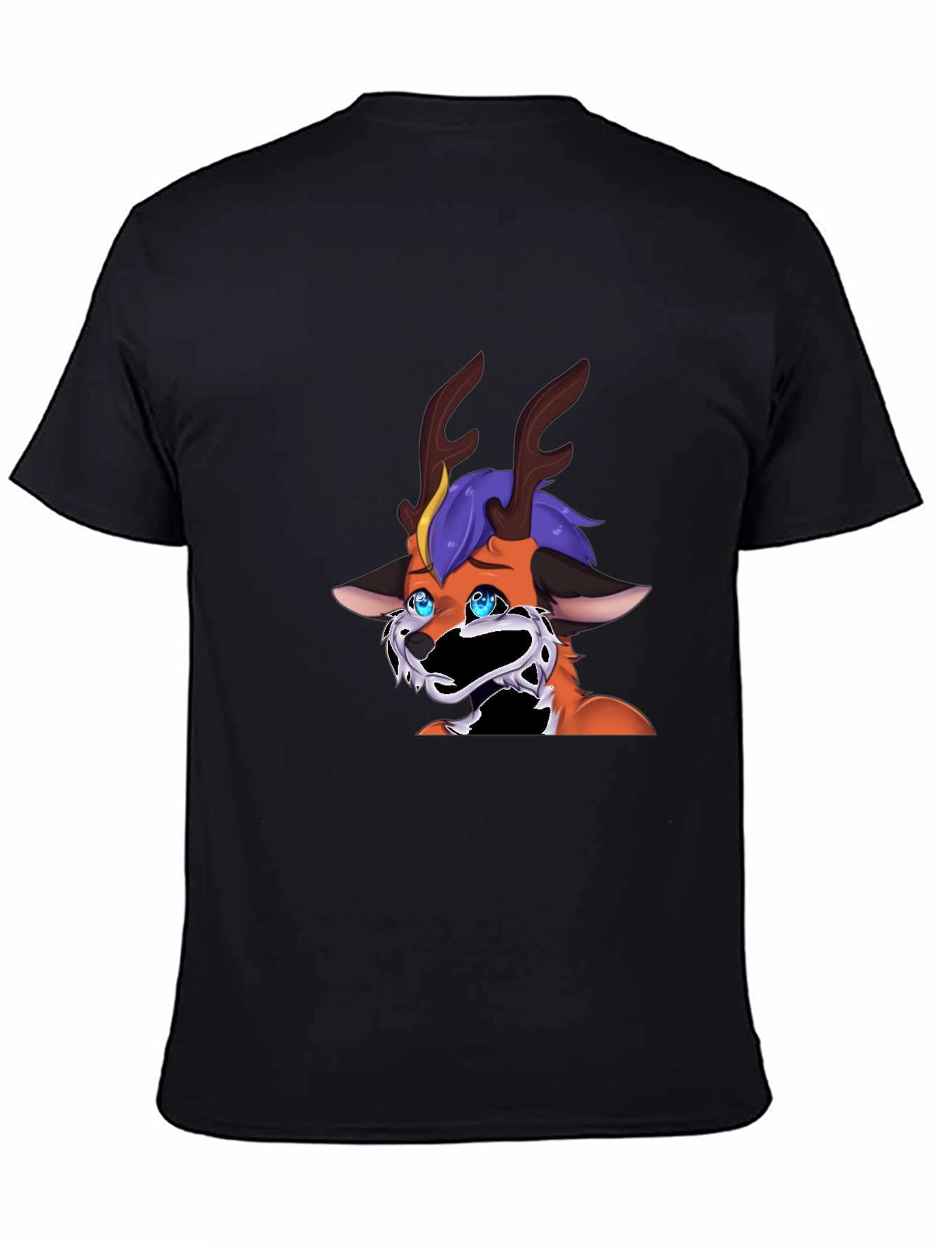 Unique Cartoon Deer Graphic Black T-Shirt