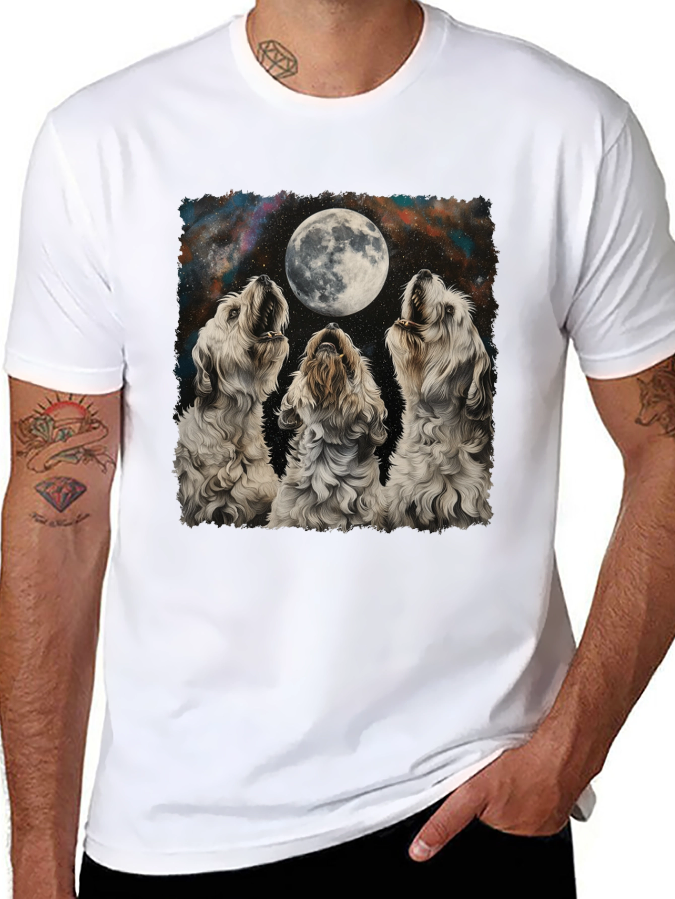 Dog Howling at Moon Graphic T-Shirt