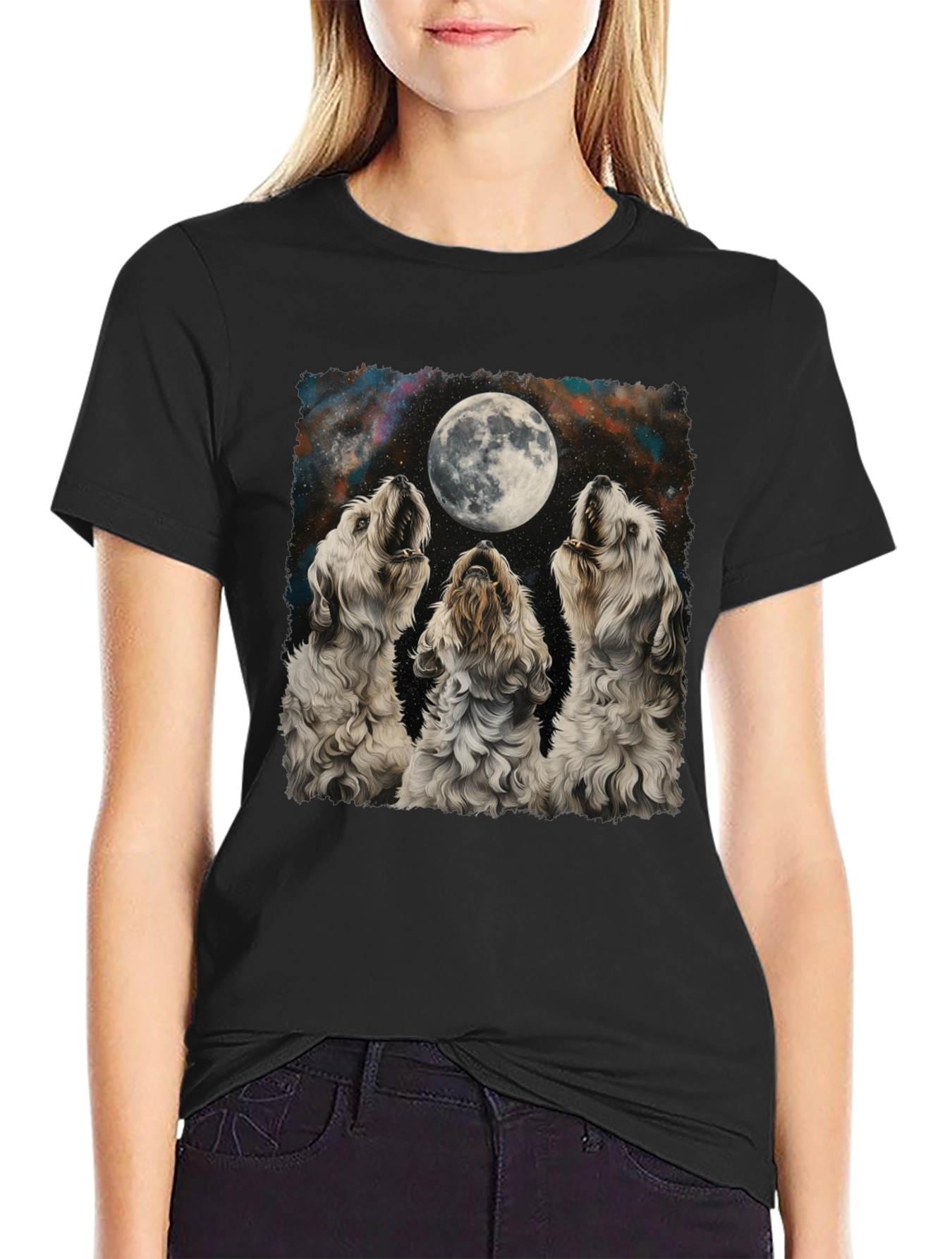 Dog Howling at Moon Graphic T-Shirt