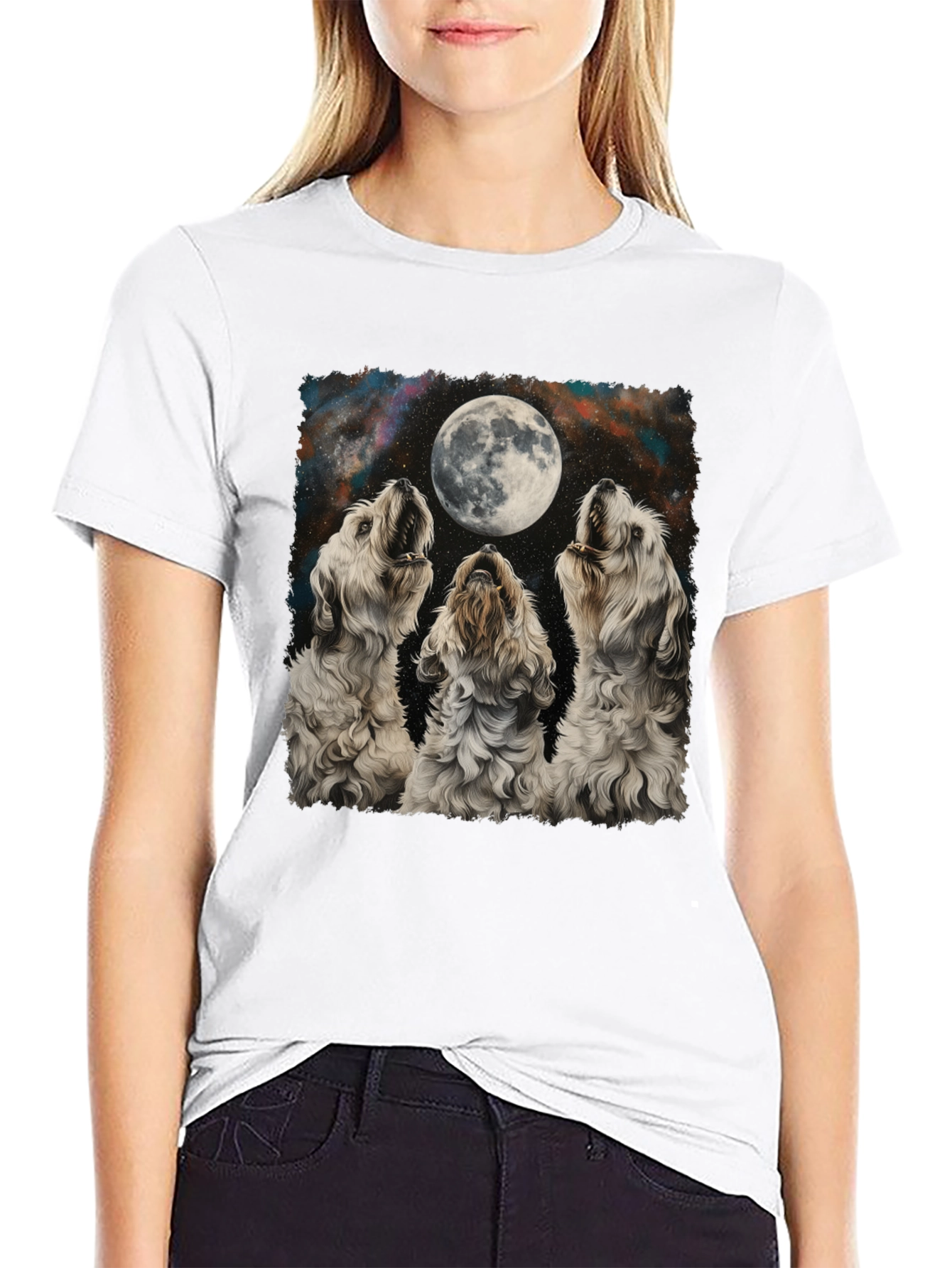Dog Howling at Moon Graphic T-Shirt