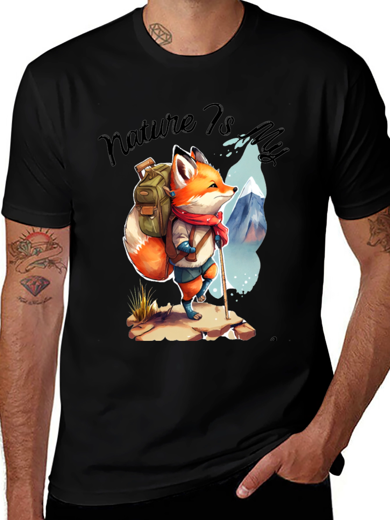 Nature Hiking Fox Graphic T-Shirt