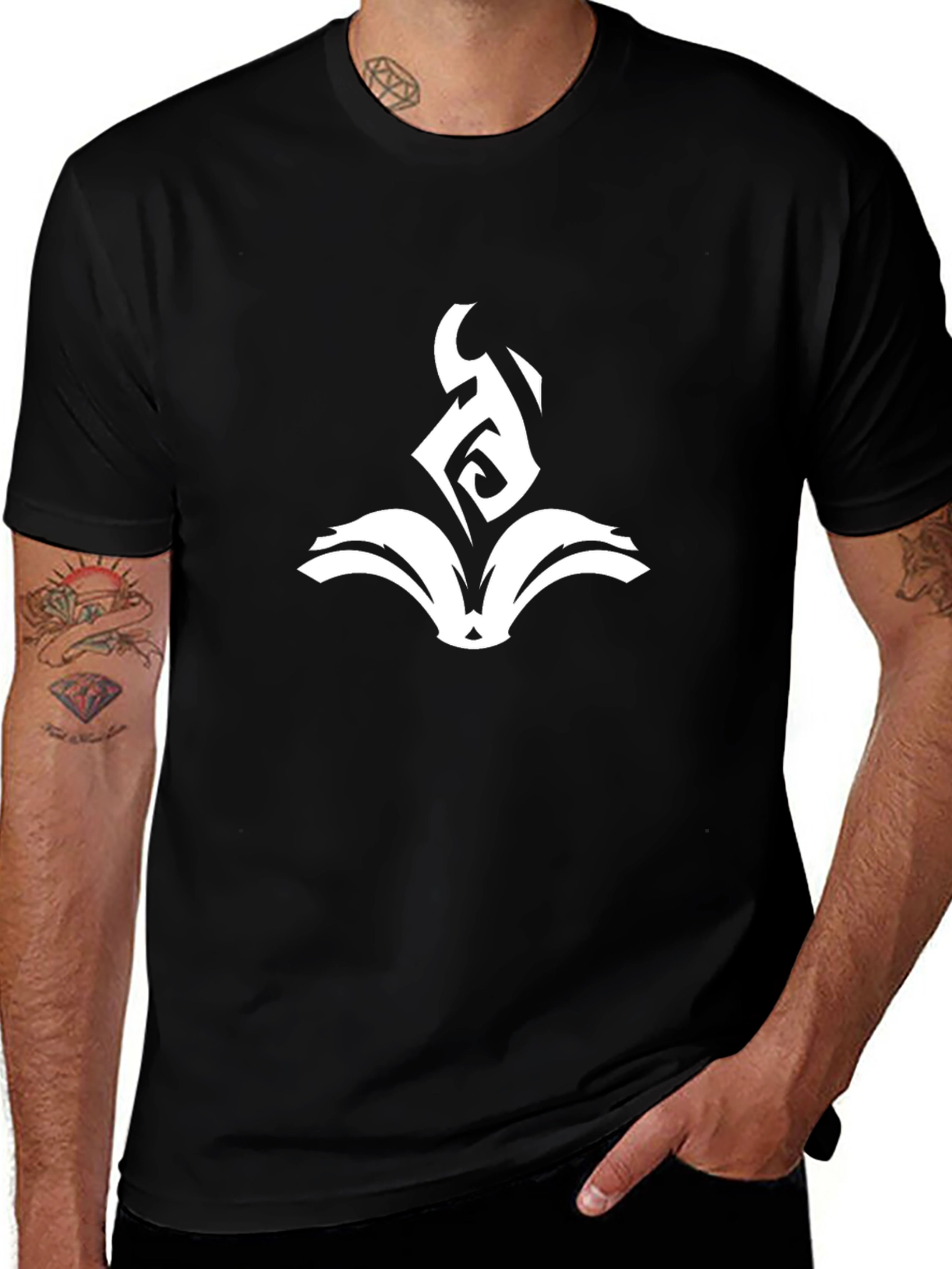 Black T-Shirt with Abstract White Book Graphic