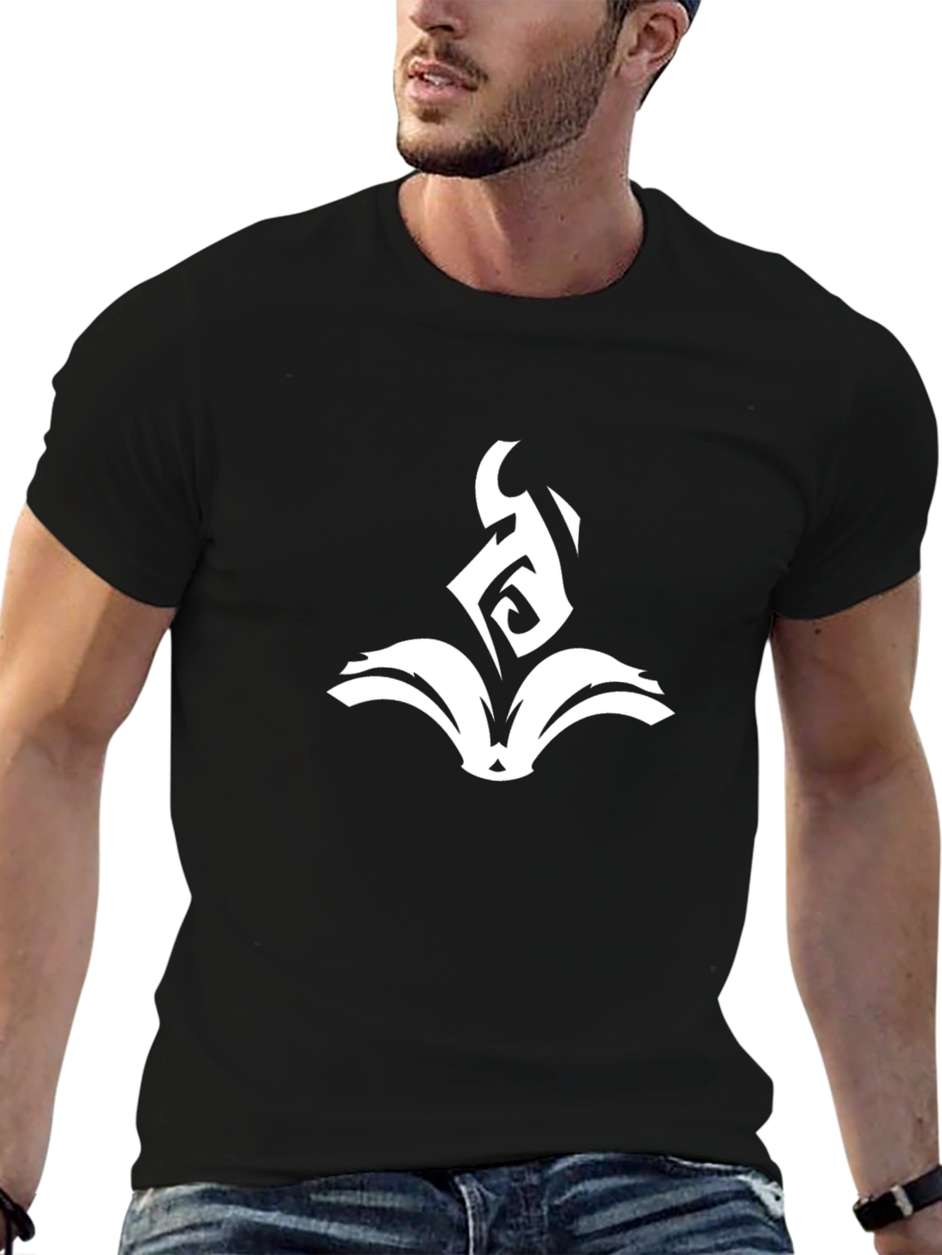 Black T-Shirt with Abstract White Book Graphic