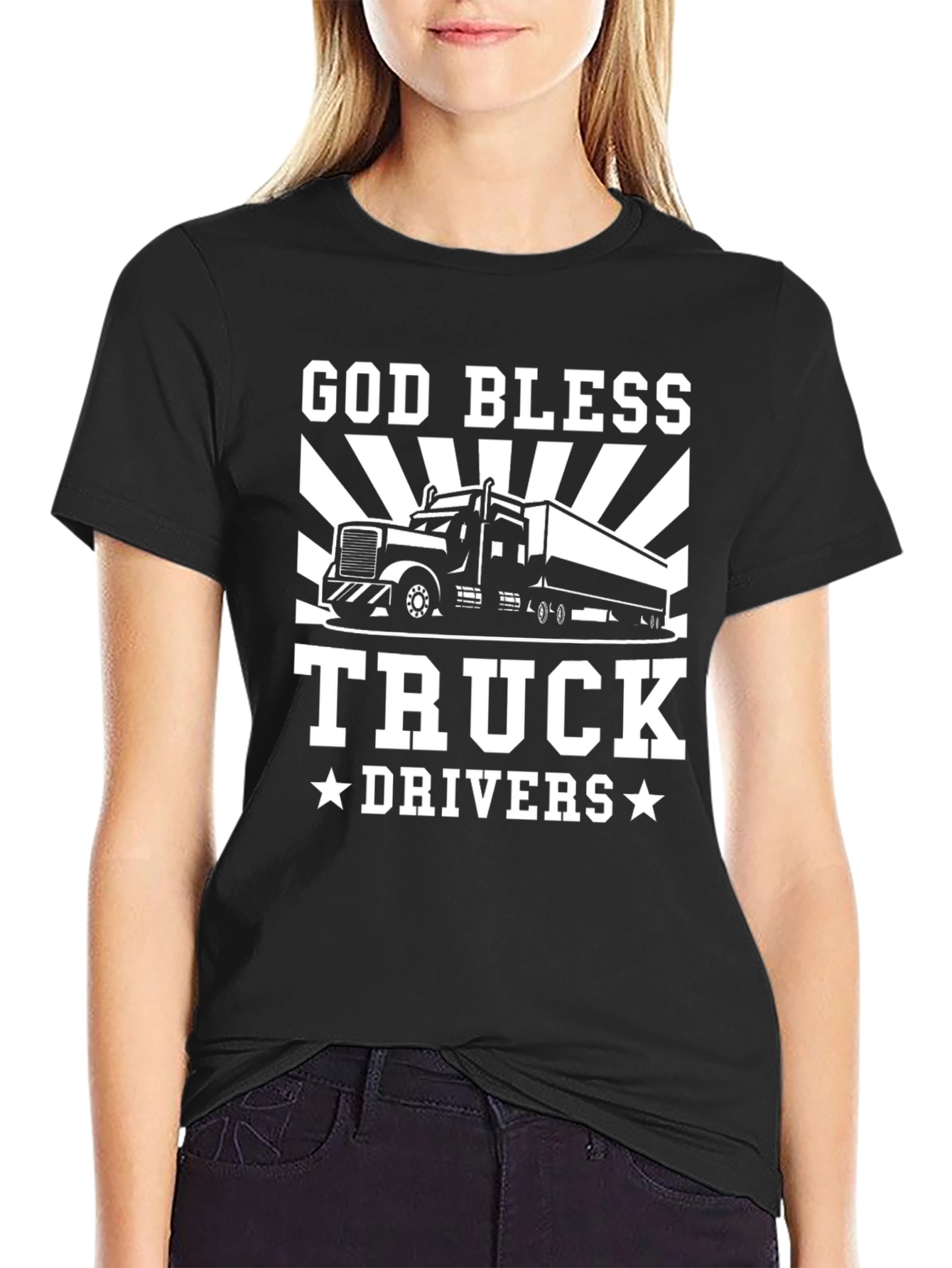 God Bless Truck Drivers Black Graphic T-Shirt