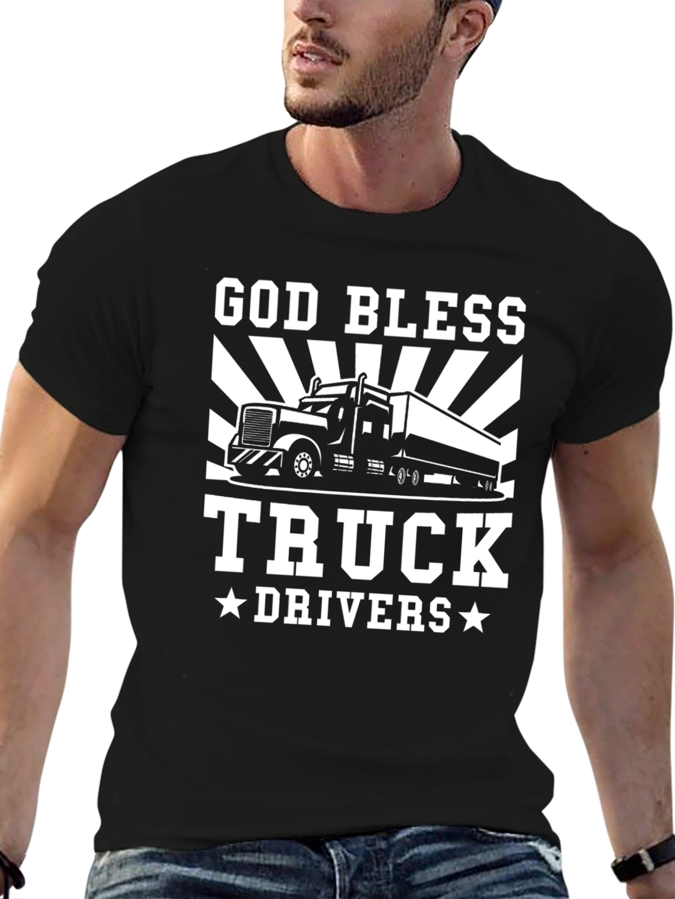 God Bless Truck Drivers Black Graphic T-Shirt