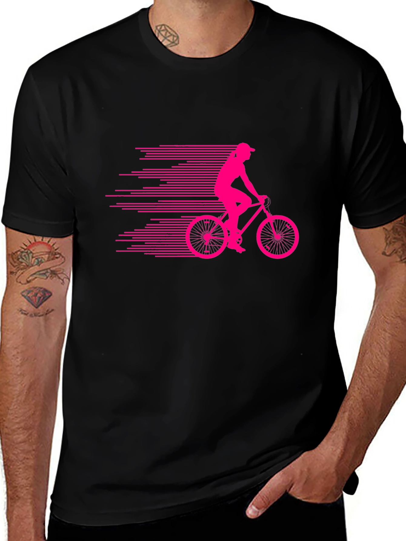Black T-Shirt with Cyclist Graphic