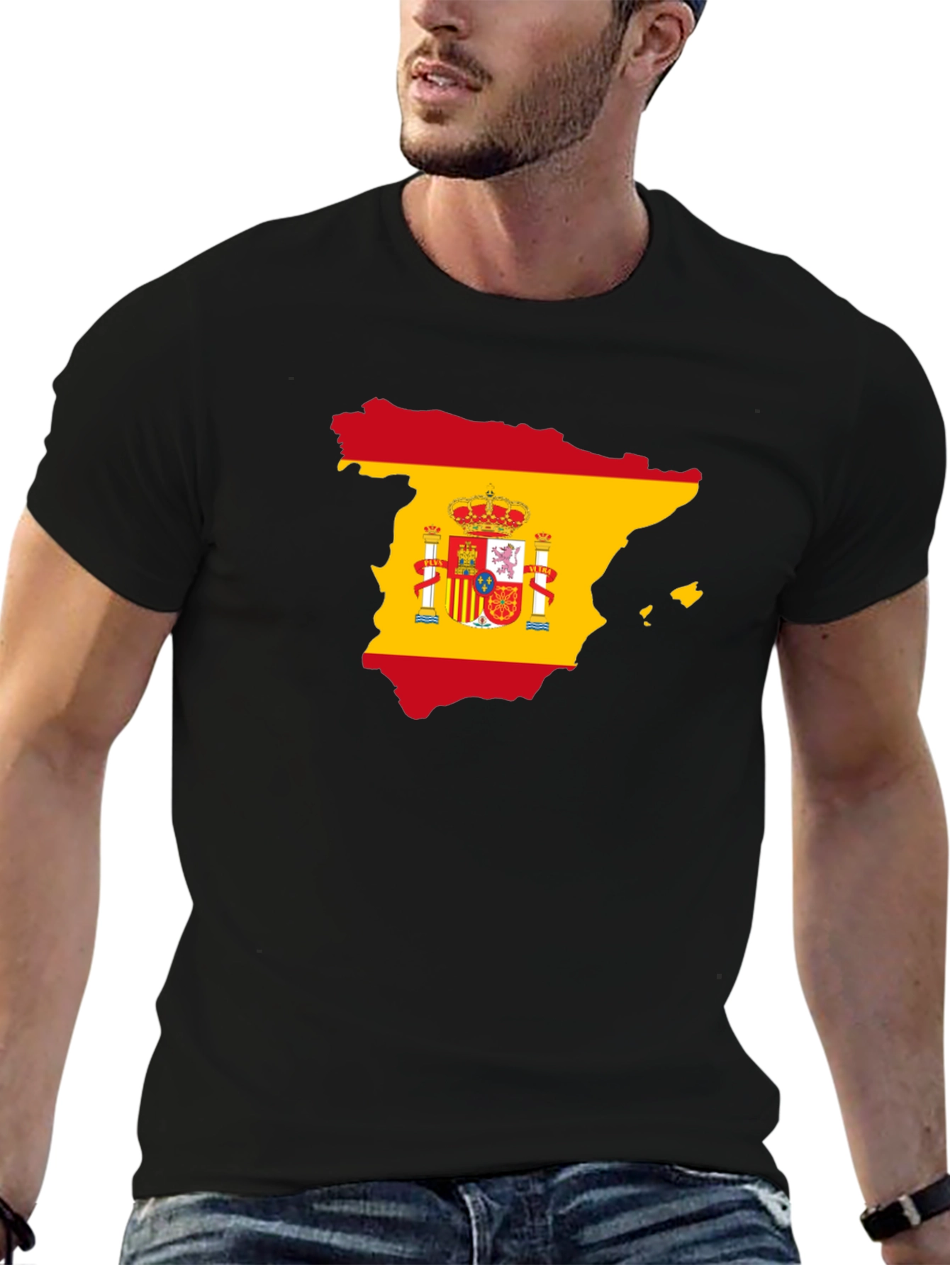 Spain Flag Map T-Shirt - Black Cotton Tee