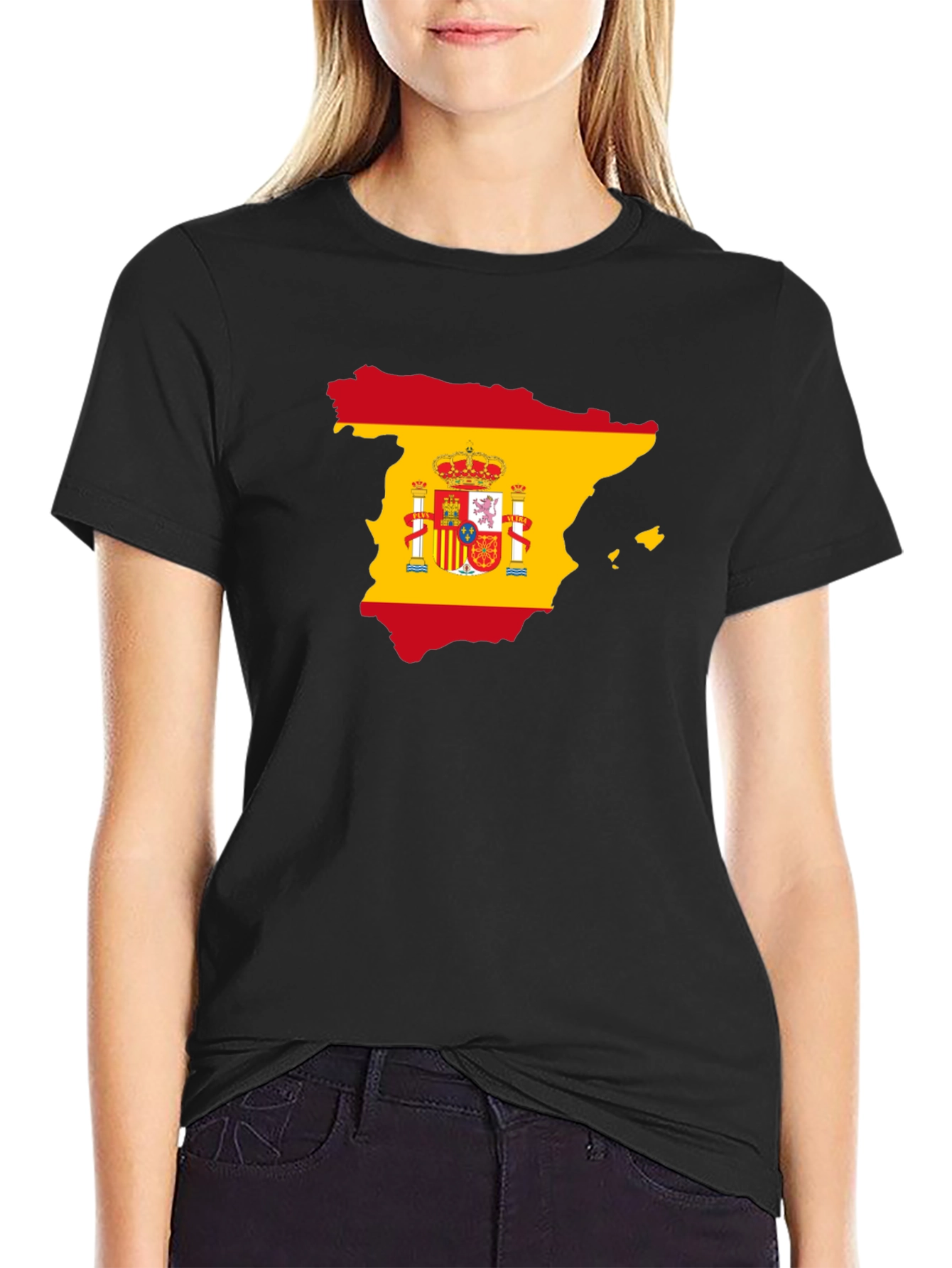 Spain Flag Map T-Shirt - Black Cotton Tee