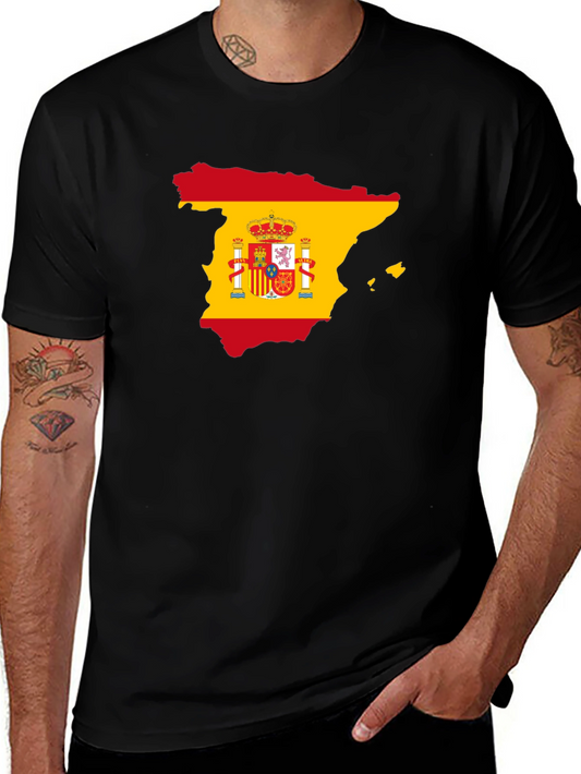 Spain Flag Map T-Shirt - Black Cotton Tee