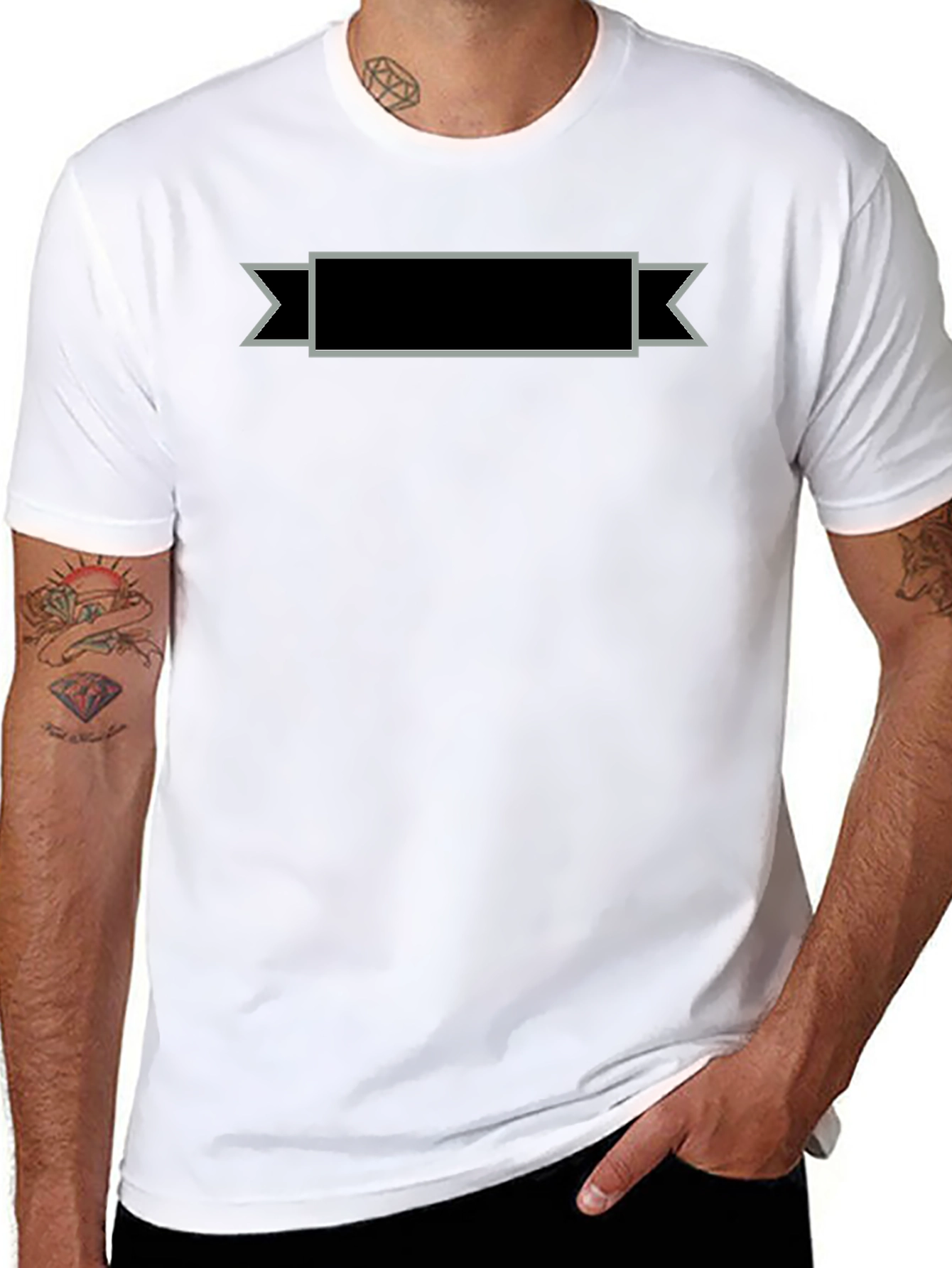 Mens Black T-Shirt with Ribbon Graphic