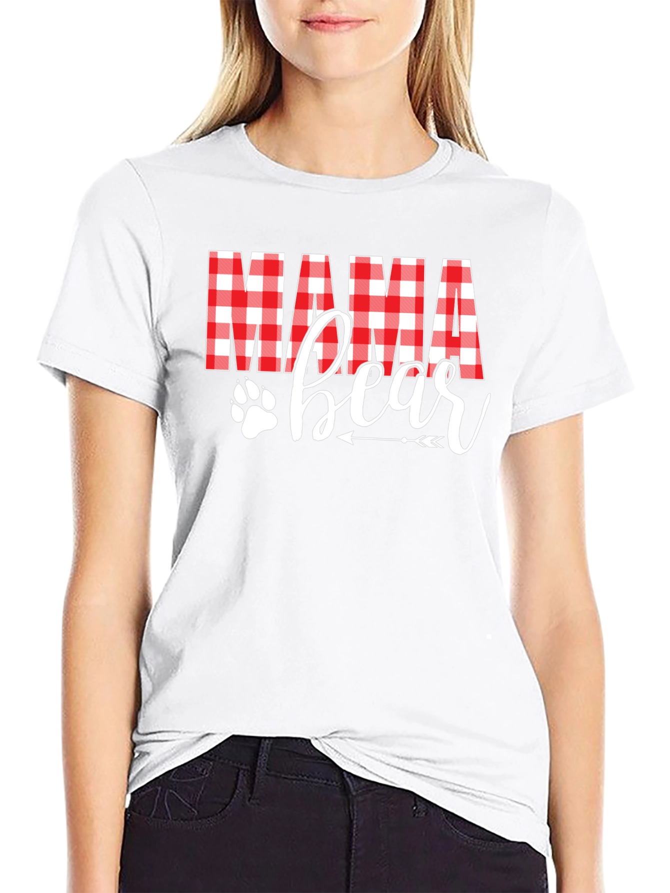 Mama Bear Plaid Graphic Tee - Cute Womens Shirt