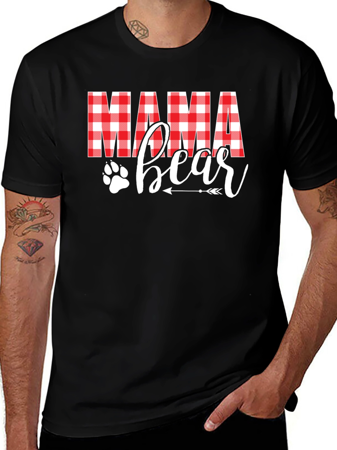 Mama Bear Plaid Graphic Tee - Cute Womens Shirt