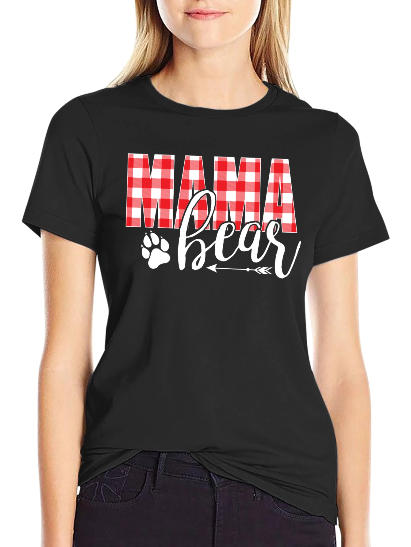 Mama Bear Plaid Graphic Tee - Cute Womens Shirt
