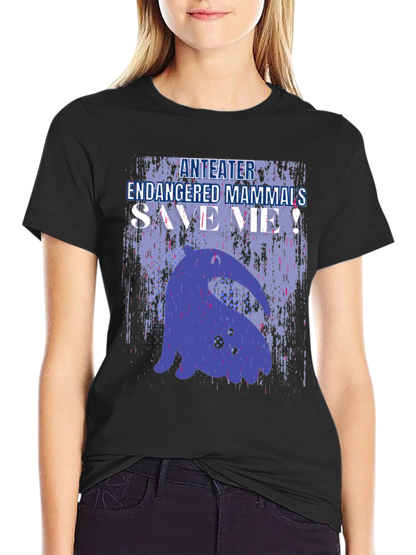 Anteater Endangered Mammals Save Me! Black T-Shirt