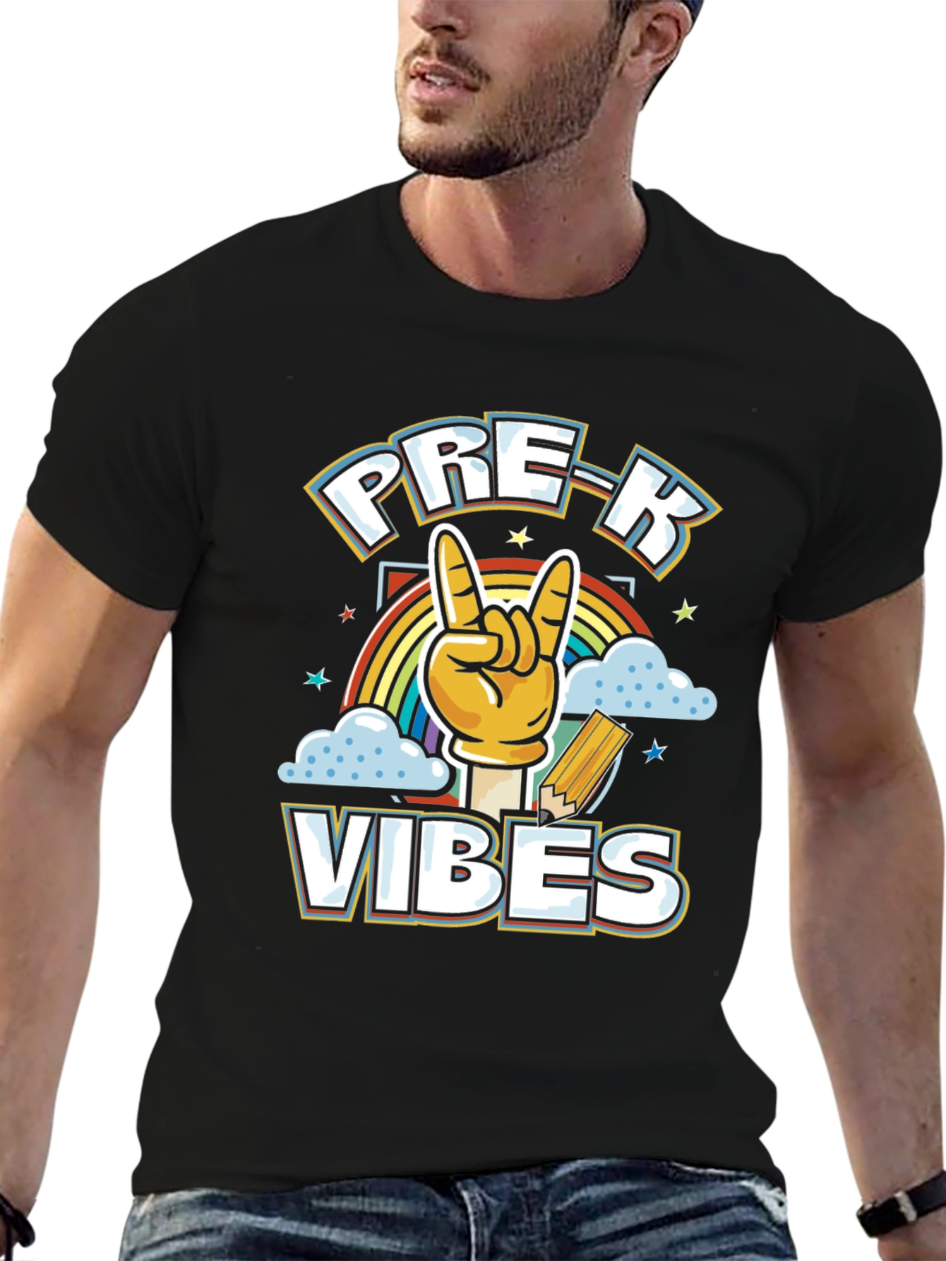 Pre-K Vibes Graphic Tee - Rock On Rainbow Shirt