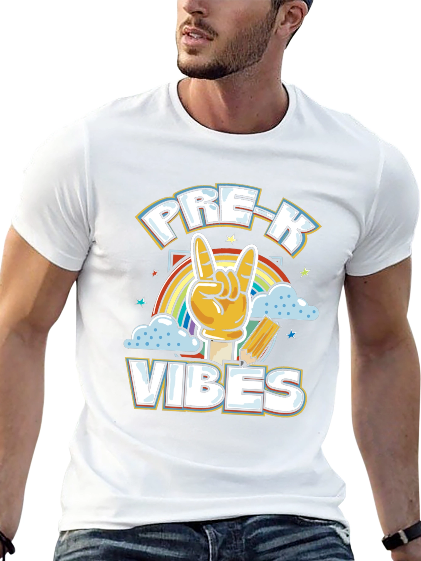 Pre-K Vibes Graphic Tee - Rock On Rainbow Shirt