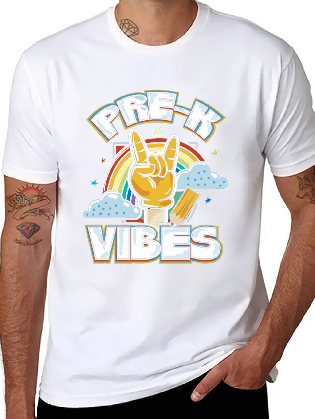 Pre-K Vibes Graphic Tee - Rock On Rainbow Shirt
