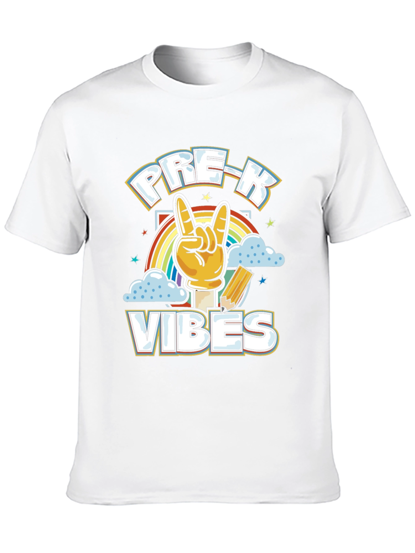 Pre-K Vibes Graphic Tee - Rock On Rainbow Shirt
