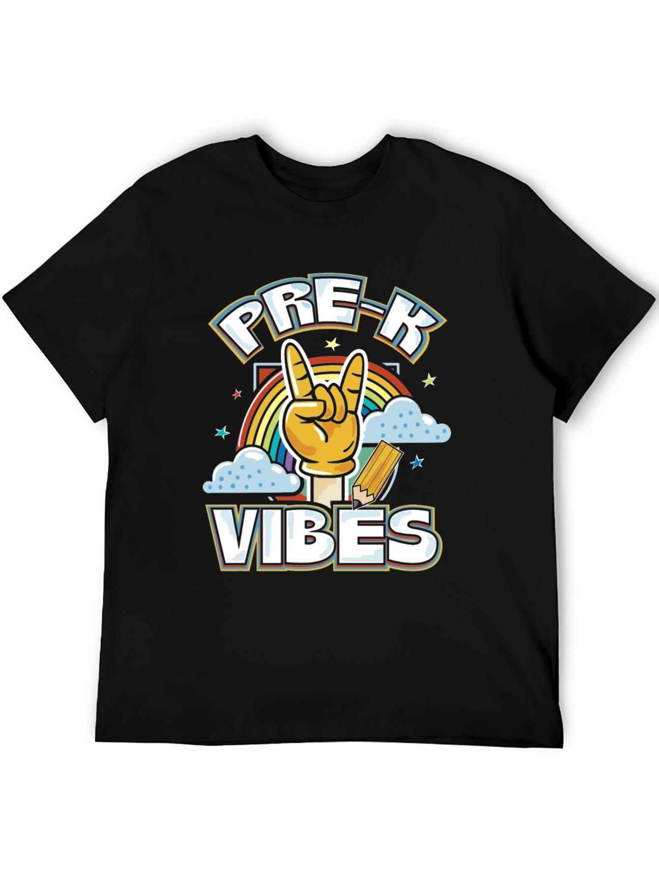 Pre-K Vibes Graphic Tee - Rock On Rainbow Shirt