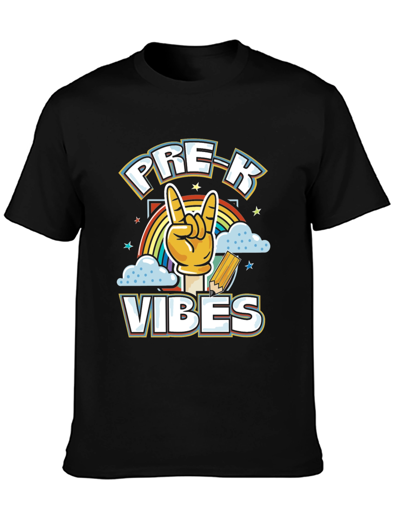Pre-K Vibes Graphic Tee - Rock On Rainbow Shirt
