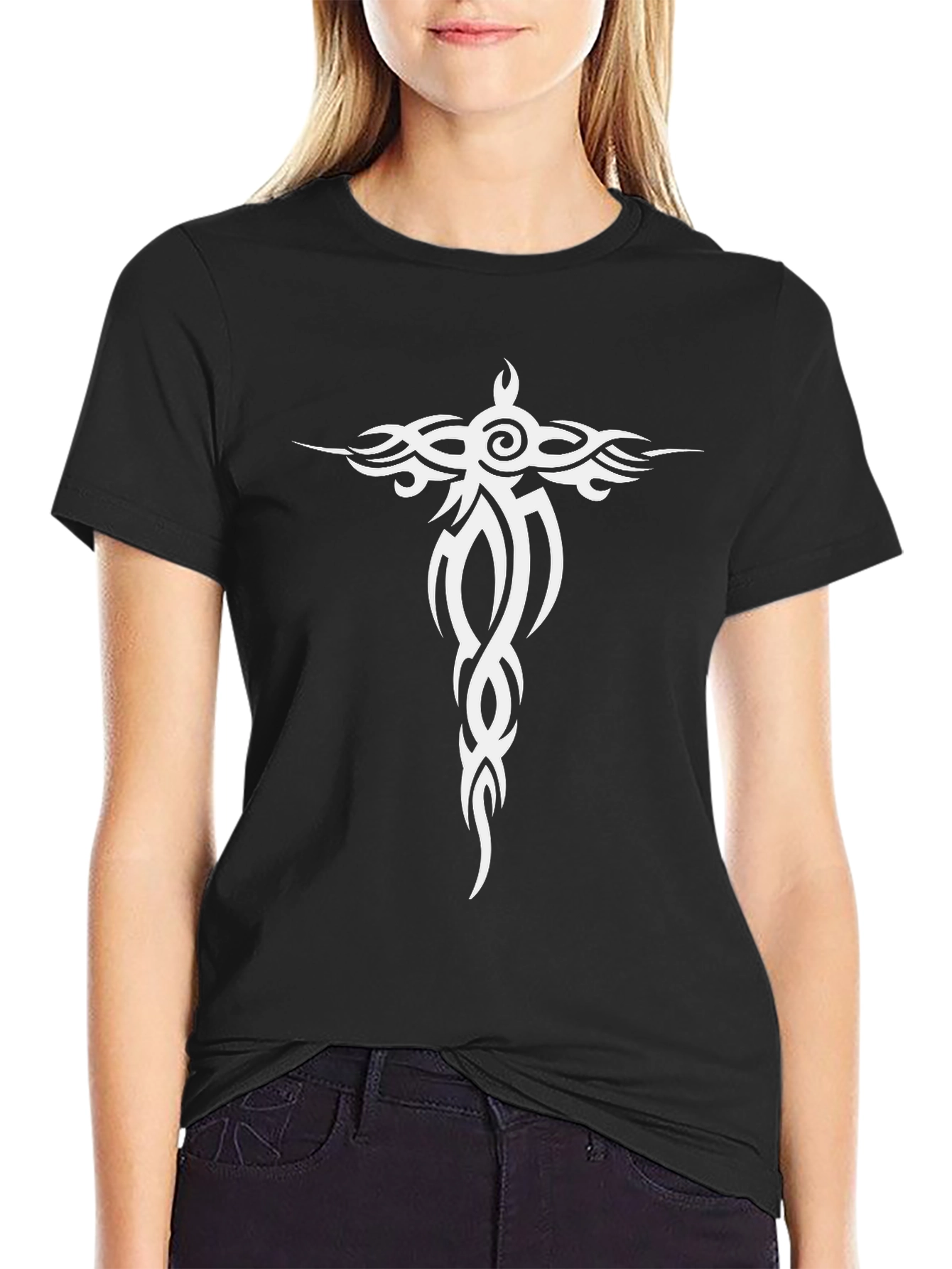 Tribal Cross Graphic Black T-Shirt
