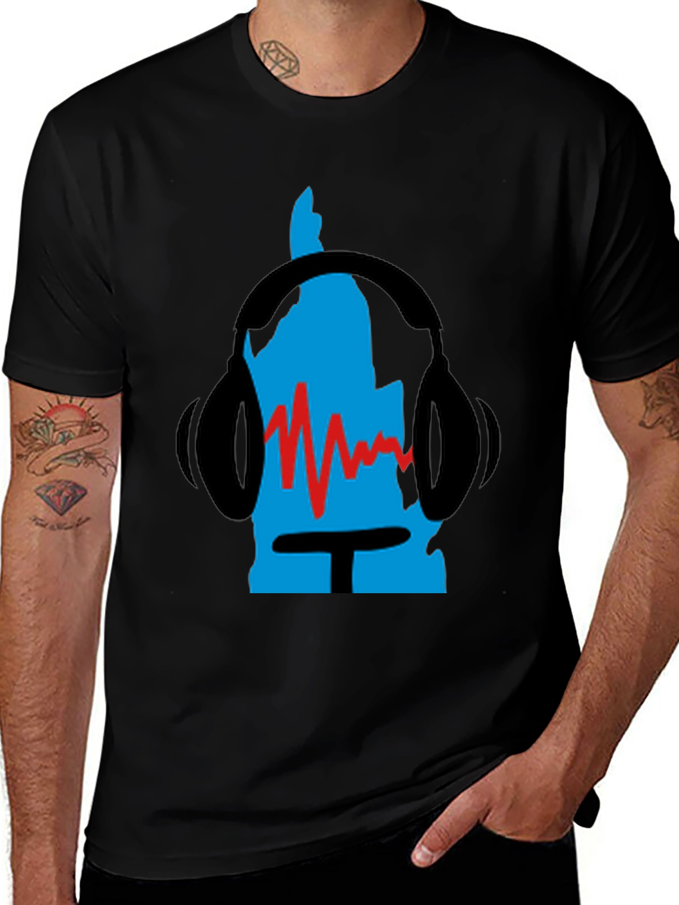 Retro Music Headphone Graphic Tee - Black