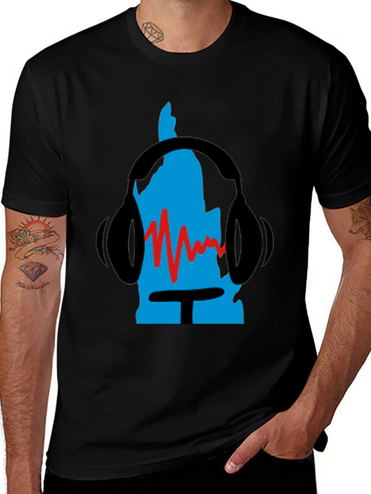 Retro Music Headphone Graphic Tee - Black