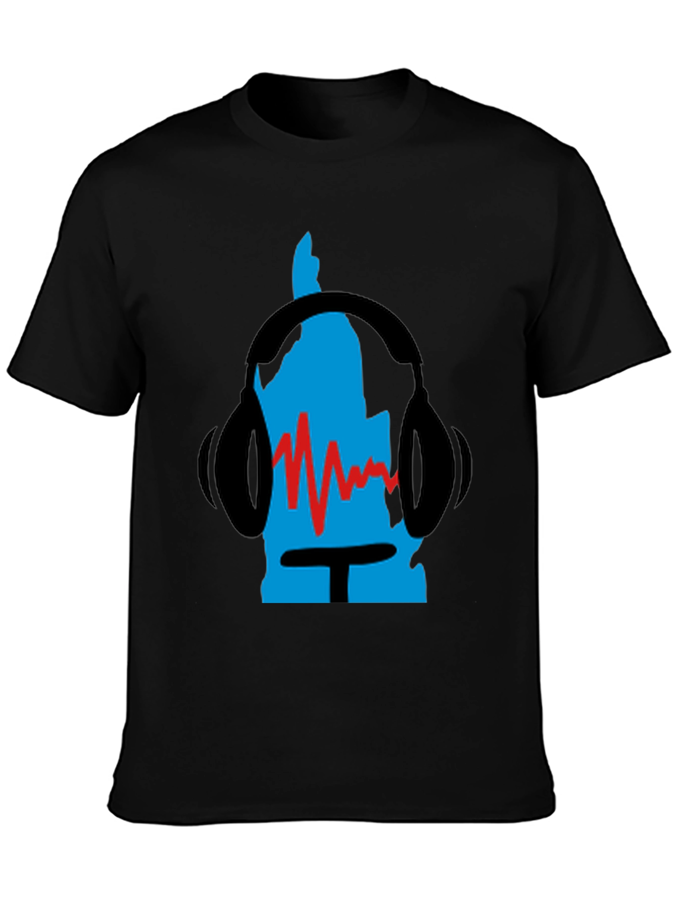Retro Music Headphone Graphic Tee - Black