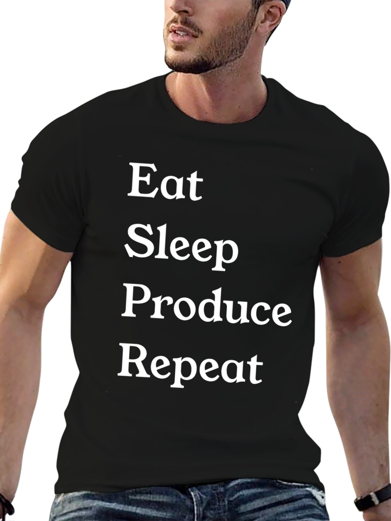 Eat Sleep Produce Repeat T-Shirt - Black Cotton Tee