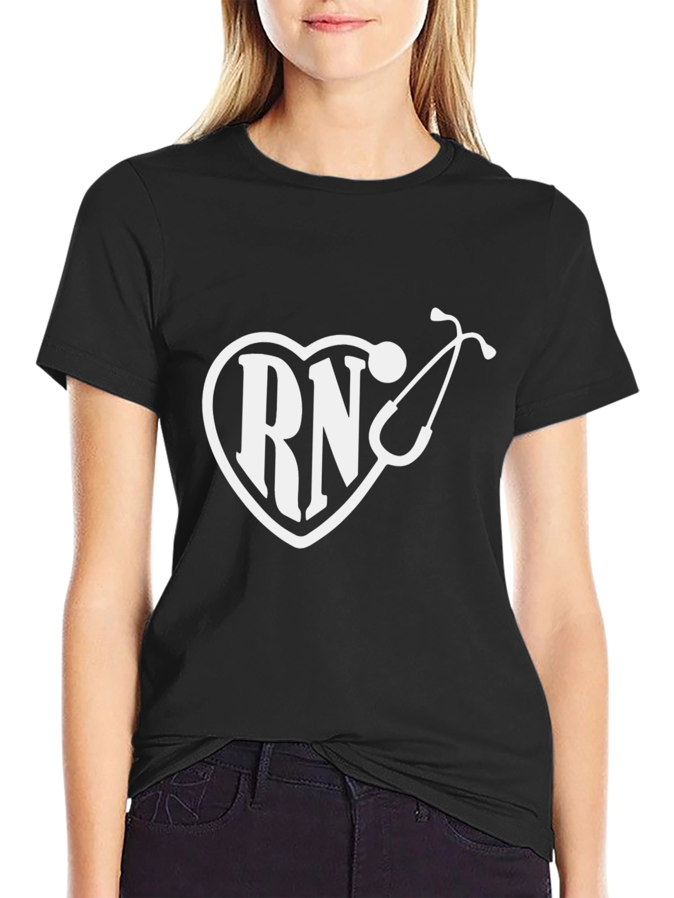 RN Heart Stethoscope Graphic T-Shirt - Black