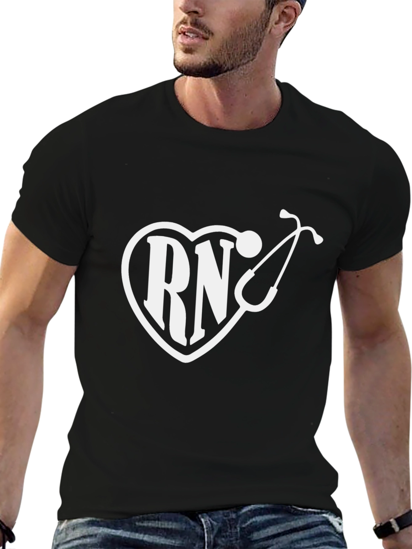 RN Heart Stethoscope Graphic T-Shirt - Black