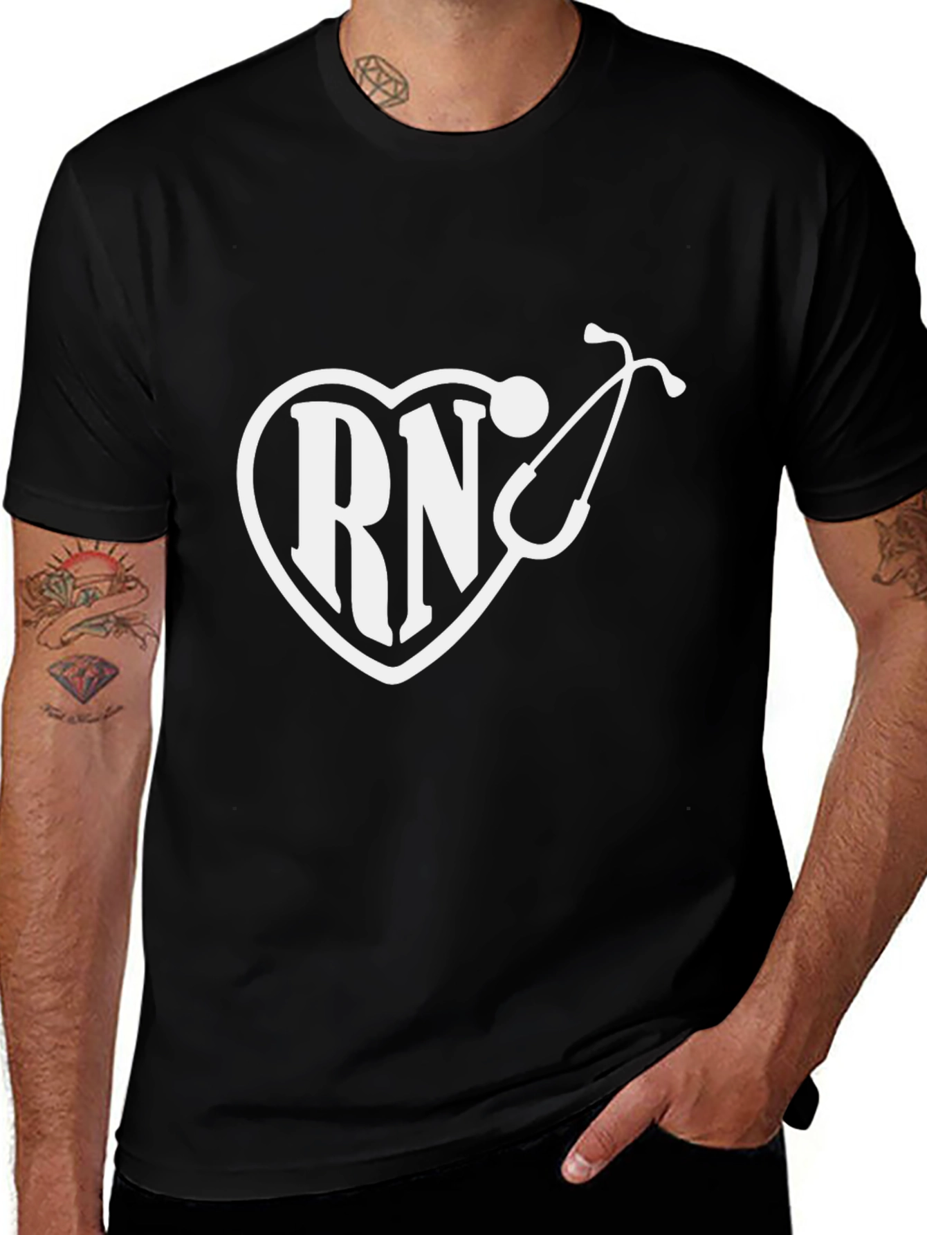 RN Heart Stethoscope Graphic T-Shirt - Black