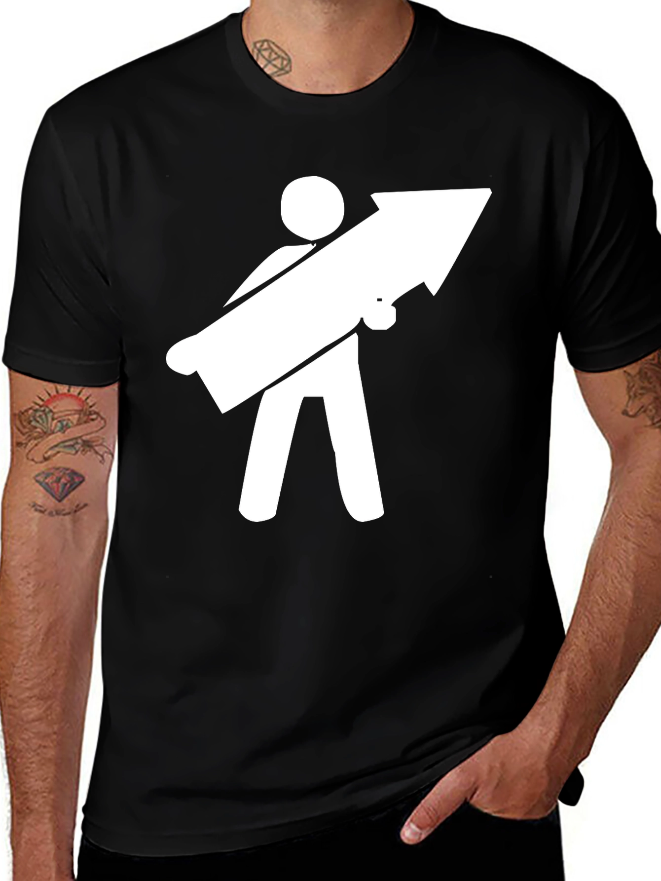 Funny Graphic Tee - Man Carrying Arrow T-Shirt