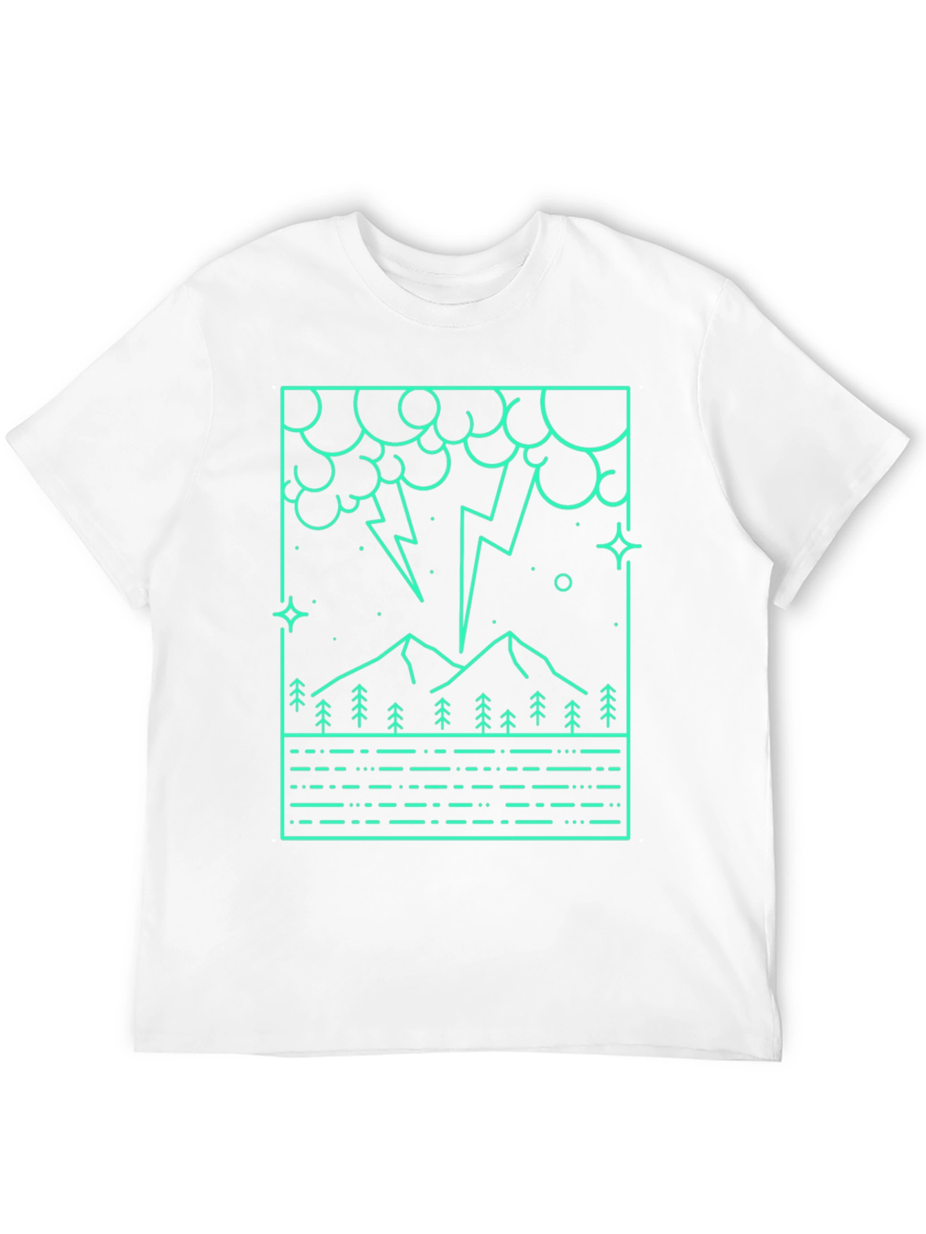 Geometric Mountain Lightning Graphic Tee - Black