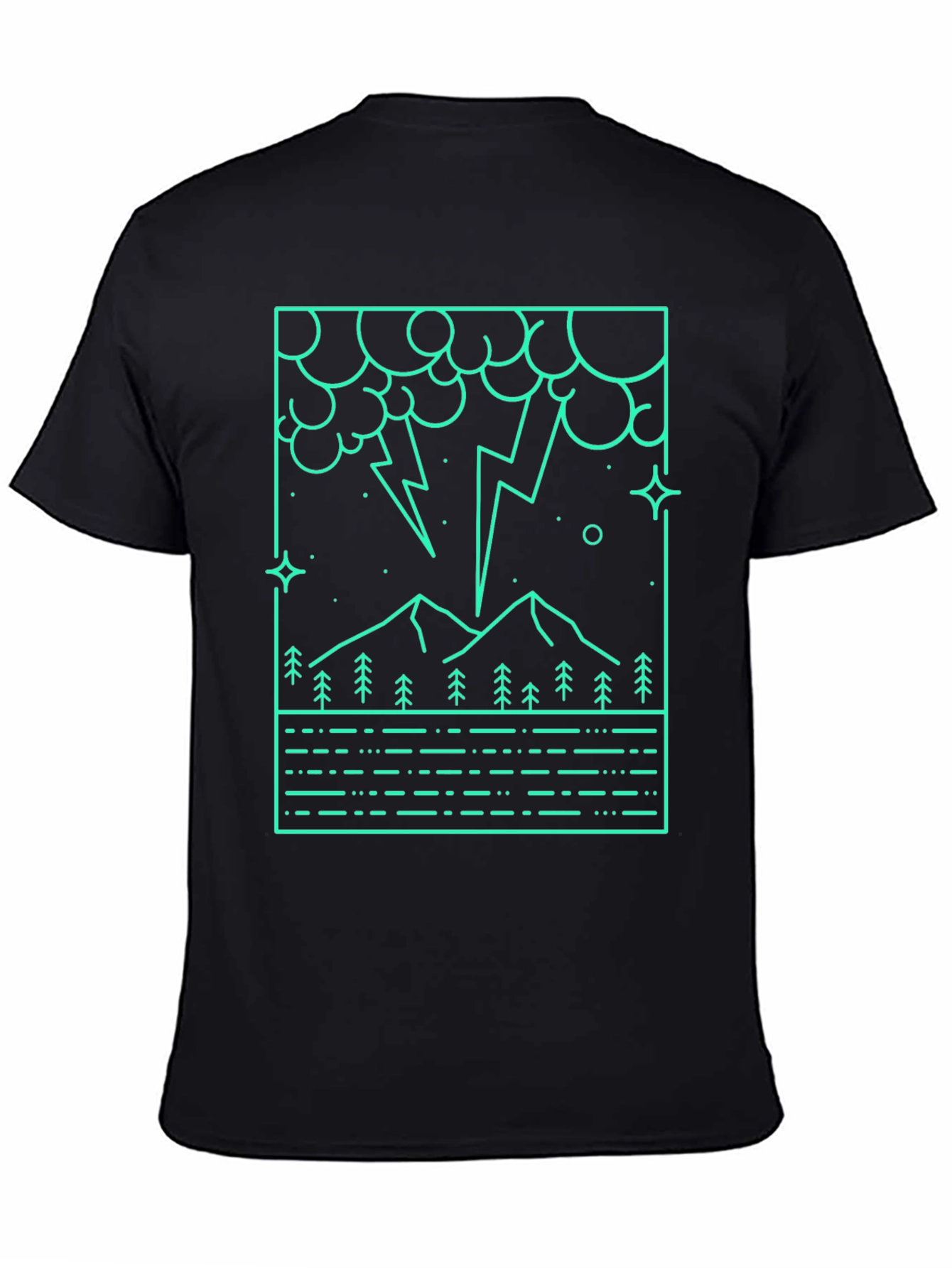 Geometric Mountain Lightning Graphic Tee - Black