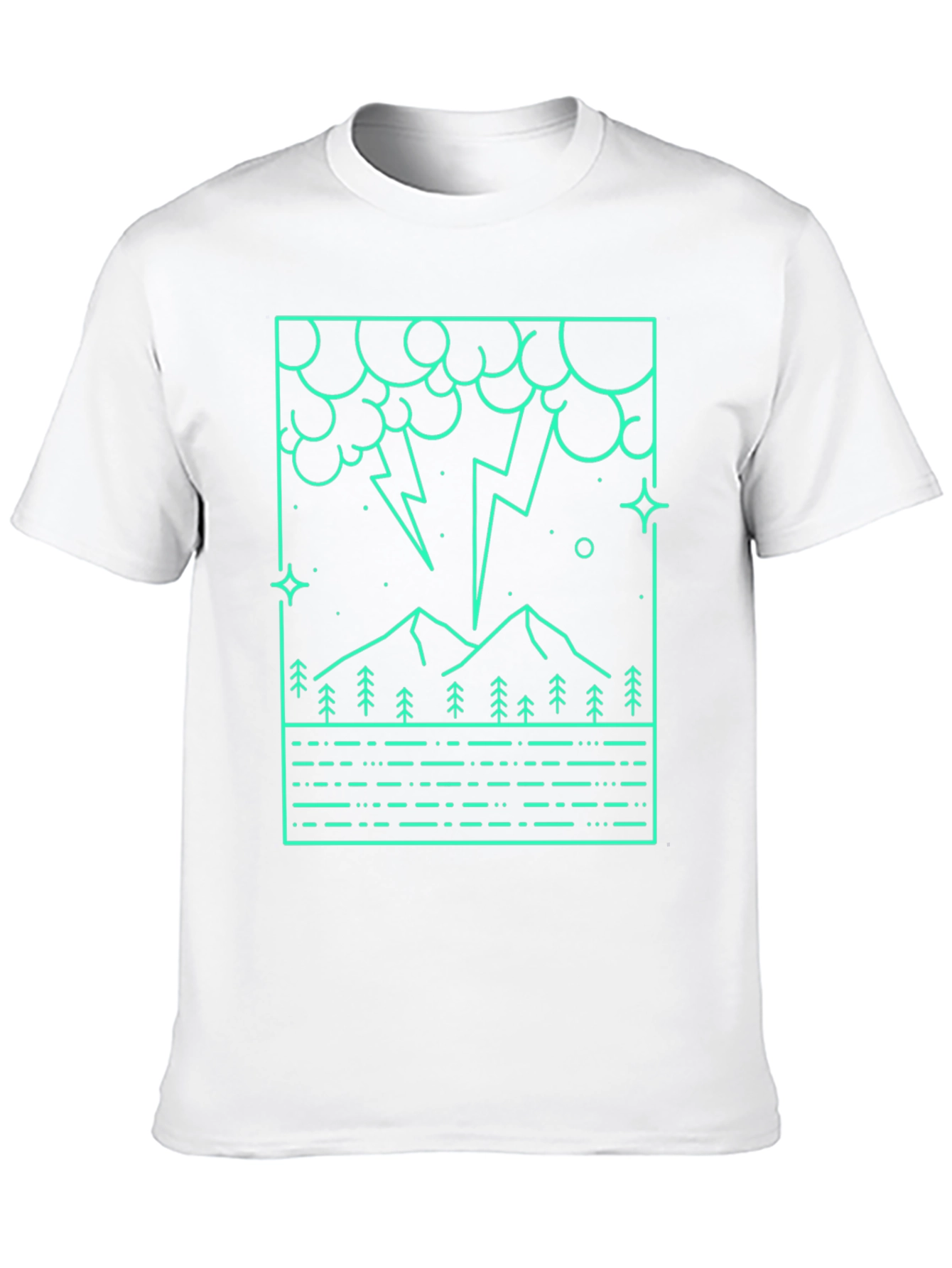 Geometric Mountain Lightning Graphic Tee - Black