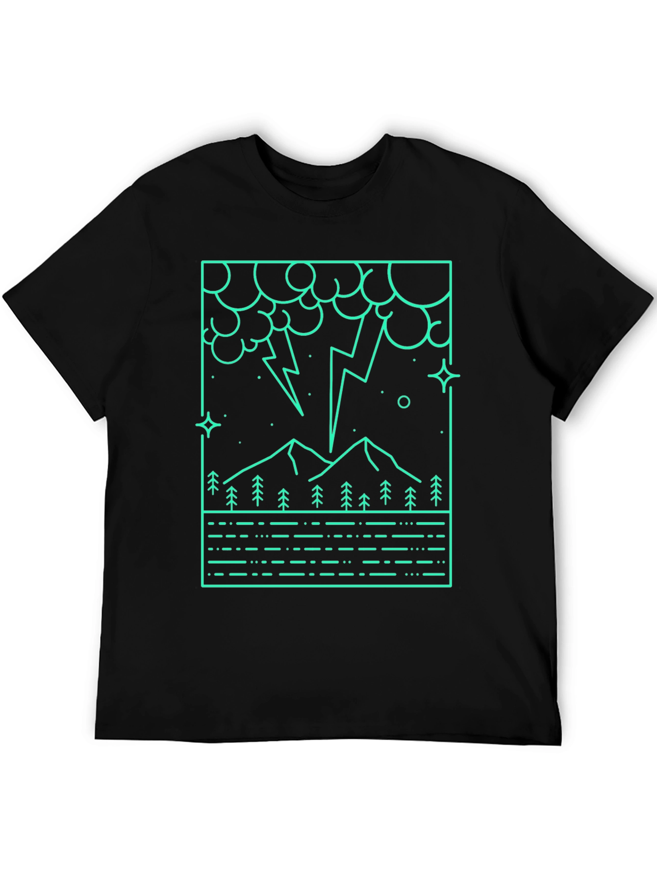 Geometric Mountain Lightning Graphic Tee - Black
