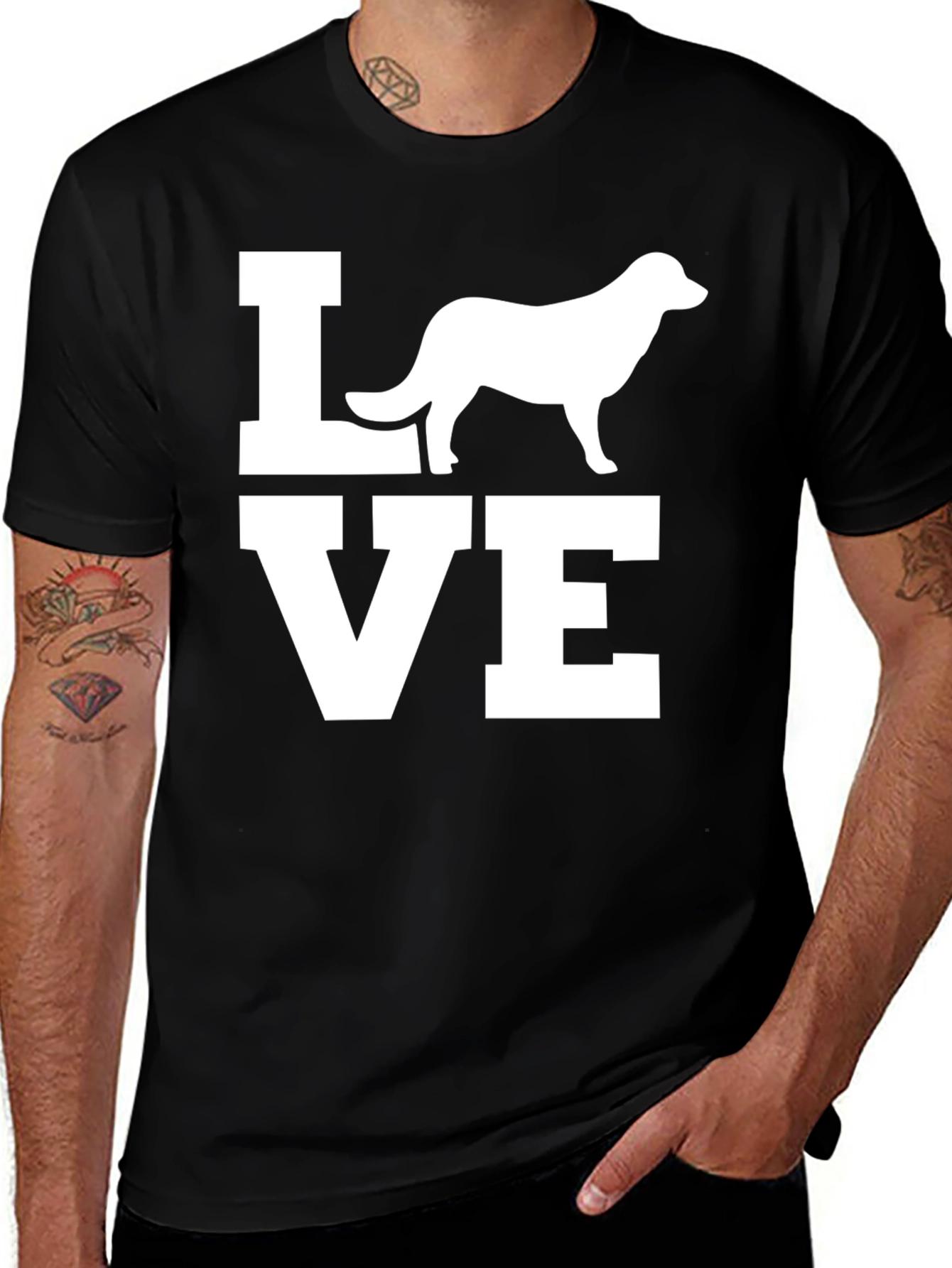 Love Dog Graphic Print Tee - Mens Black T-Shirt