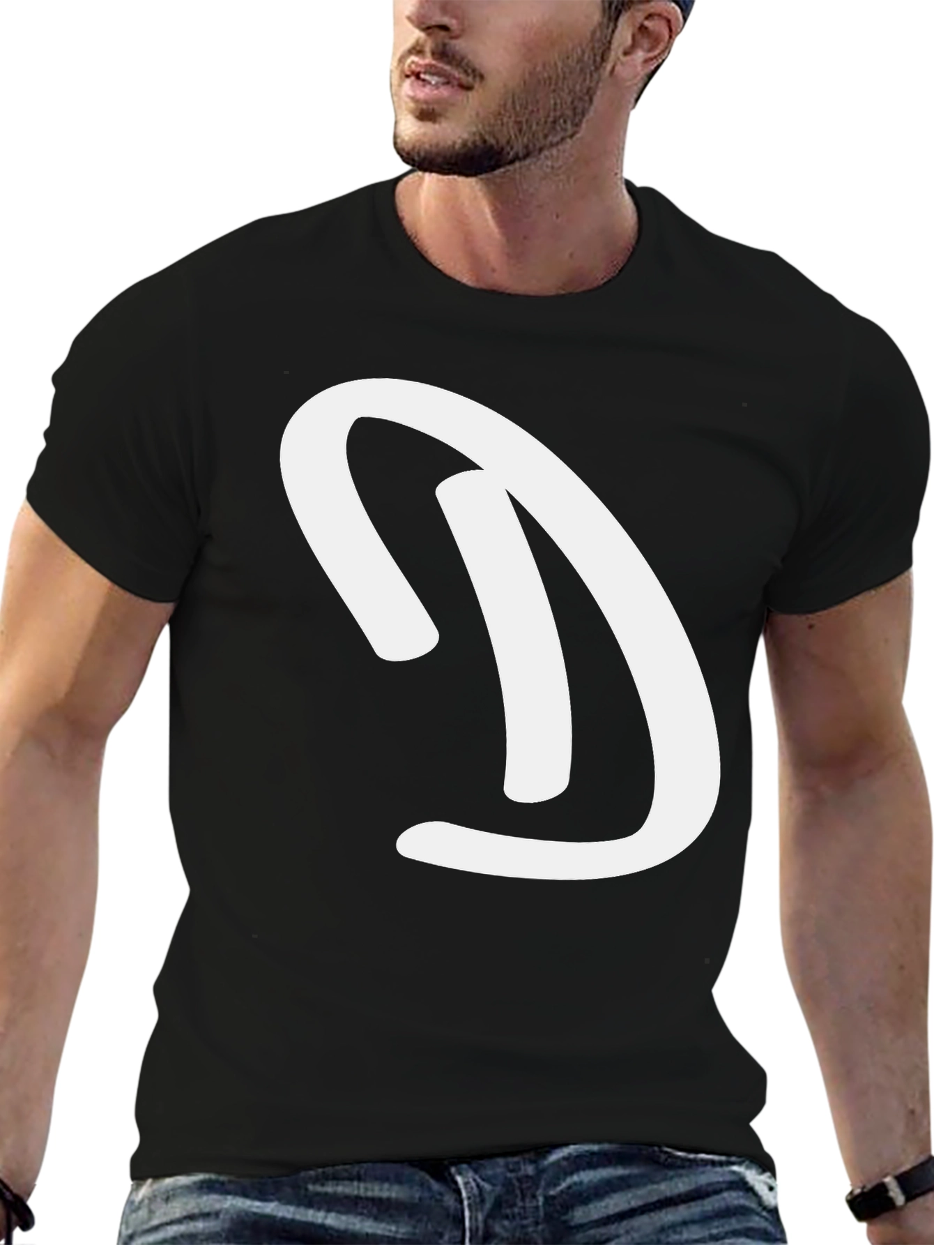 Black T-Shirt with White D Graphic - Casual Wear