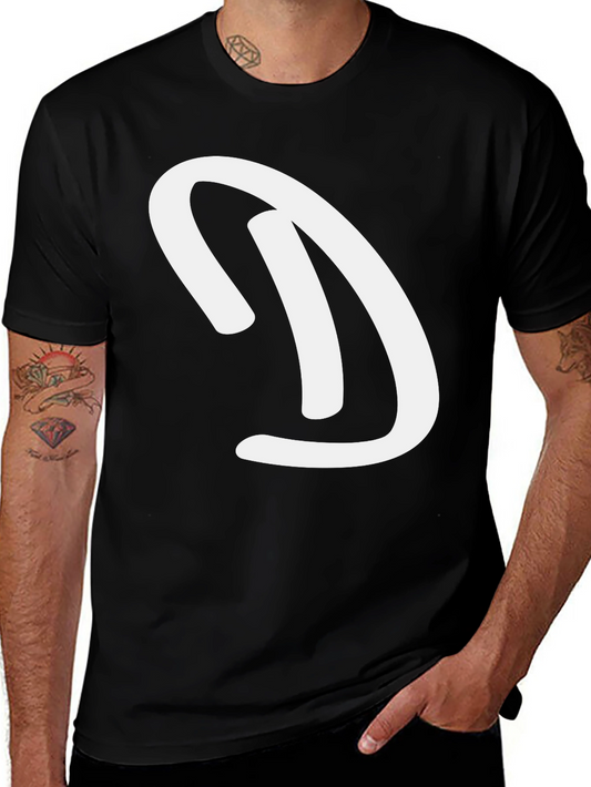 Black T-Shirt with White D Graphic - Casual Wear